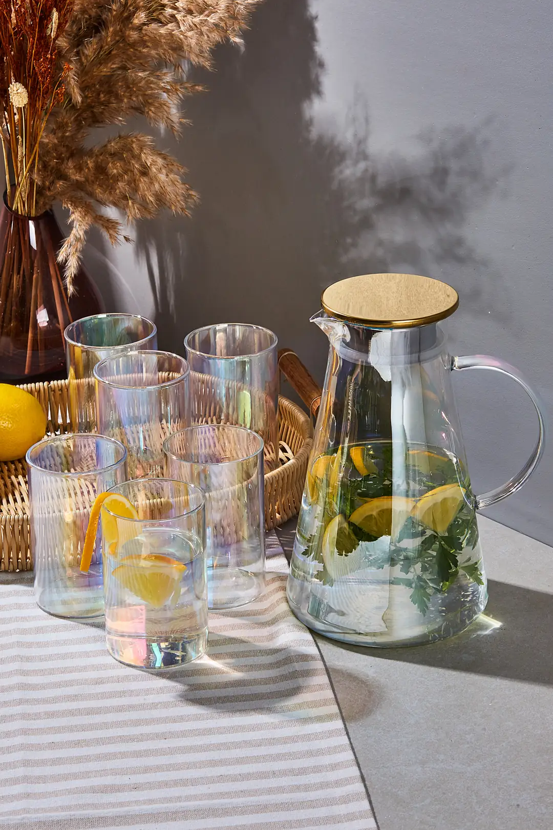食器 SEMI CRYSTAL Savio Şeffaf Luster 7 Parça Bardak ve Sürahi Set