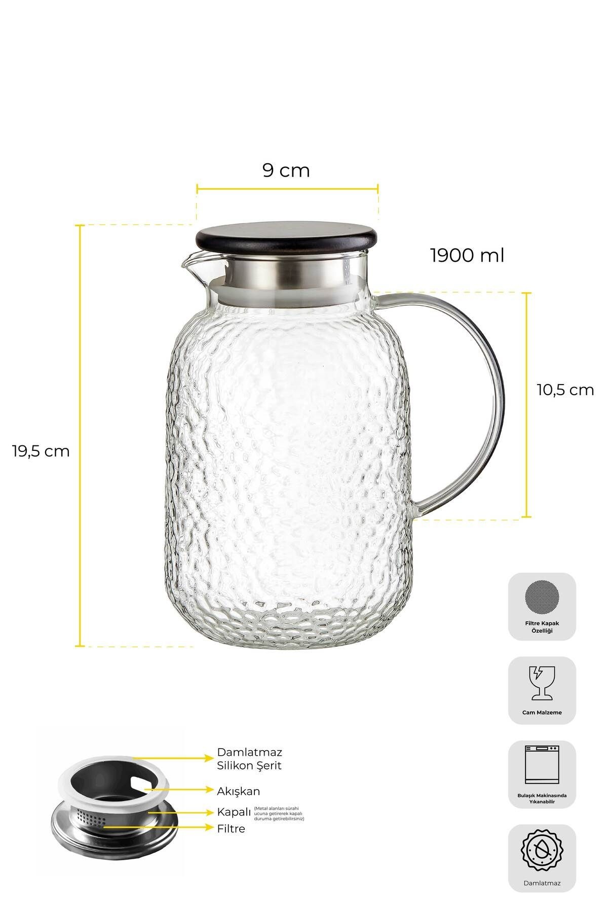 Savio Buzlu Şeffaf Ahşap Kapaklı Wood Sürahi 1900 ml