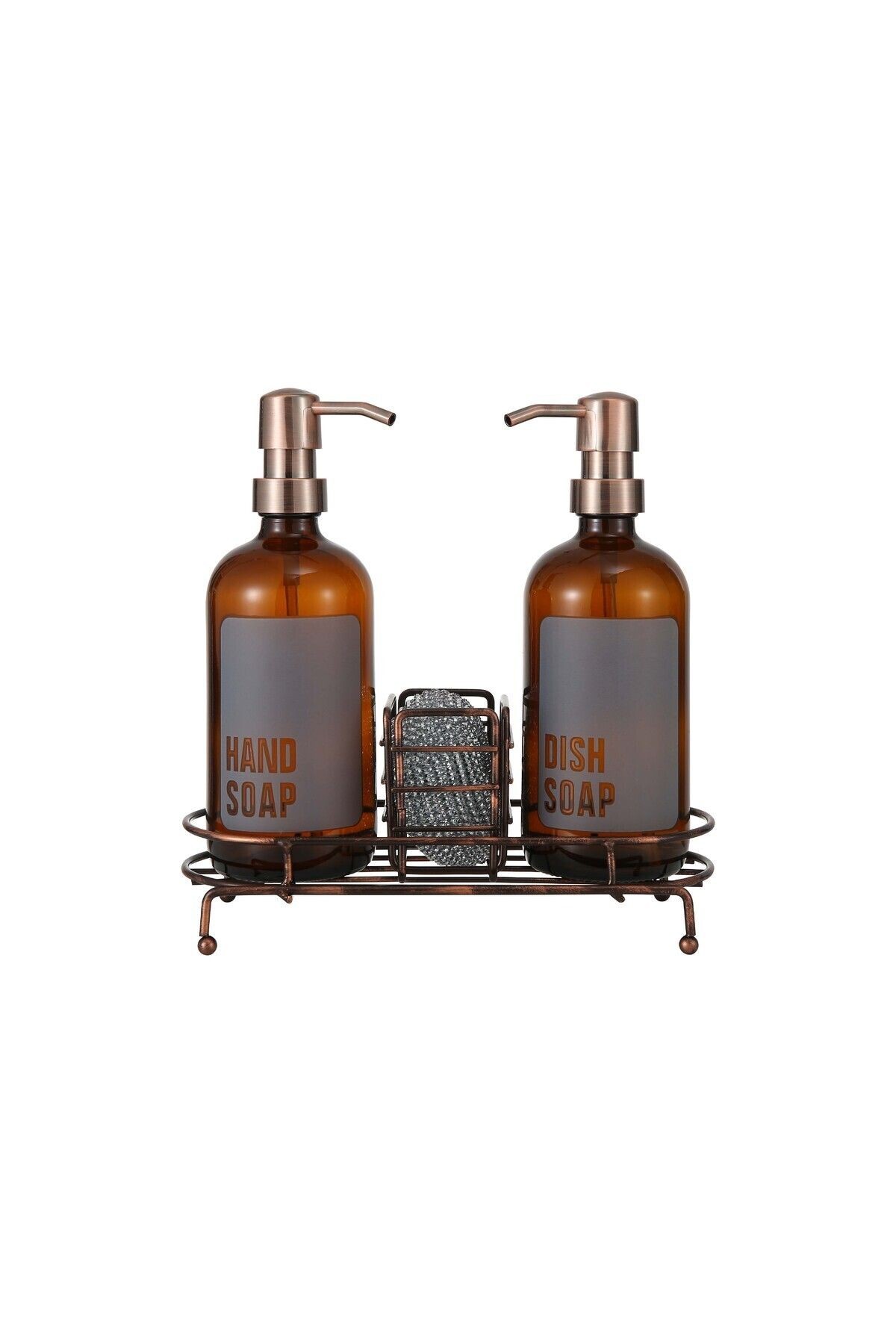 Lossy Metal Standlı 2'li Amber Mutfak Sıvı Sabunluk Cam
