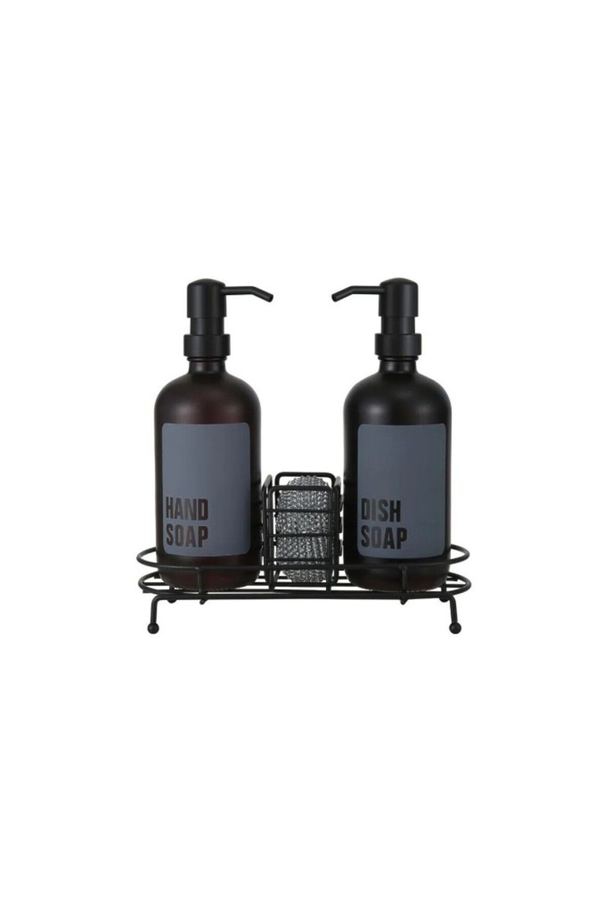 Lossy Metal Standlı 2'li Sıvı Sabunluk Seti Cam 16946