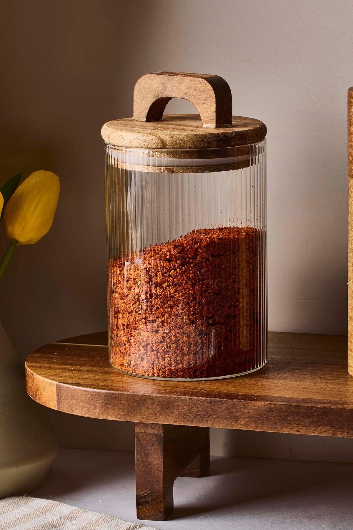 Acacia 580 ml Akasya Vakum Kapak Borosilikat Yuvarlak Cam Kavanoz 8.5x12 Cm