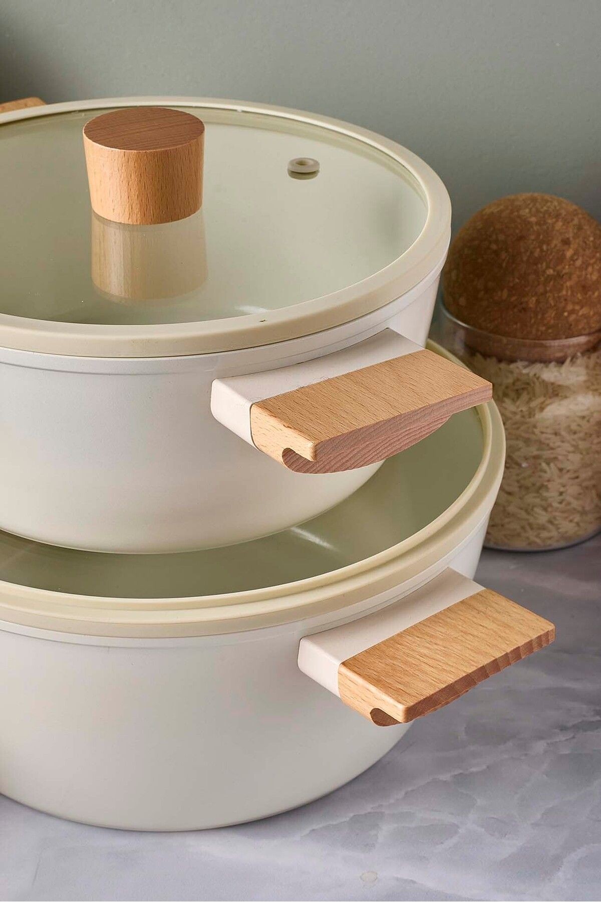 Cookwood Beige 9 Parça Tencere Tava Seti Indüksiyon Tabanlı Ahşap Saplı