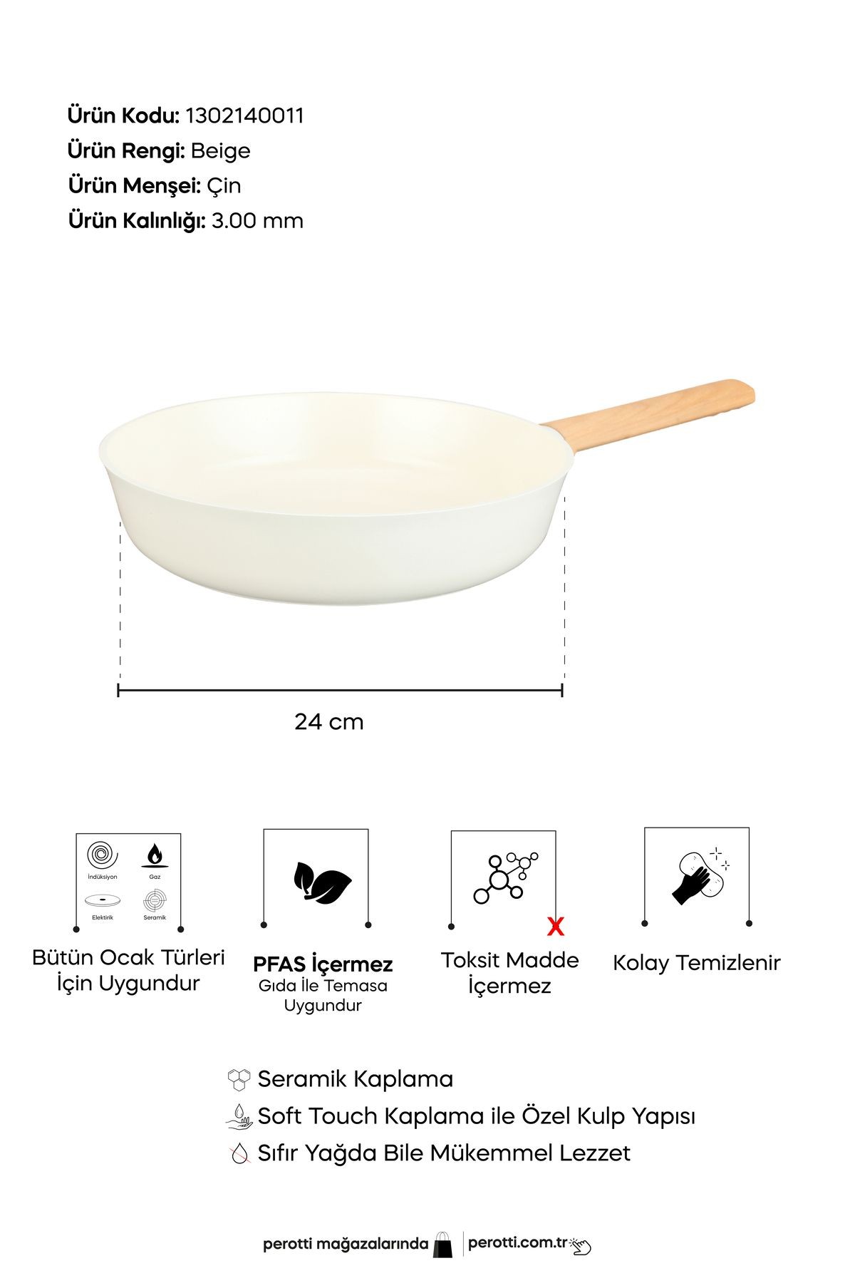 Danish Cook Beige İndüksiyon Tabanlı Tava 24 cm