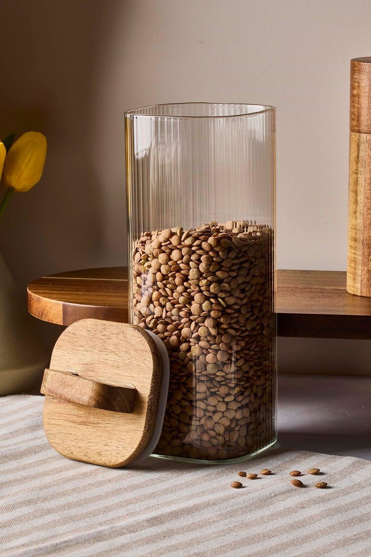 Acacia 1100 ml Akasya Vakum Kapak Borosilikat Kare Cam Kavanoz 8x20 Cm