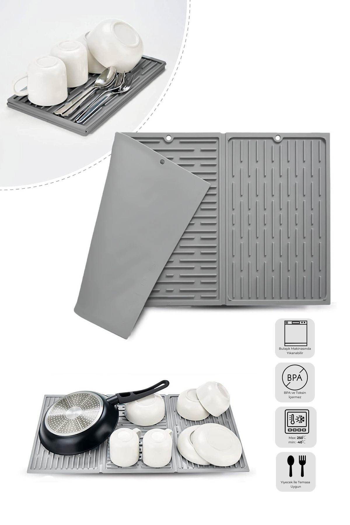 Siyah Silicone Bulaşık Kurutma Matı 60x32 Cm Dev Boy