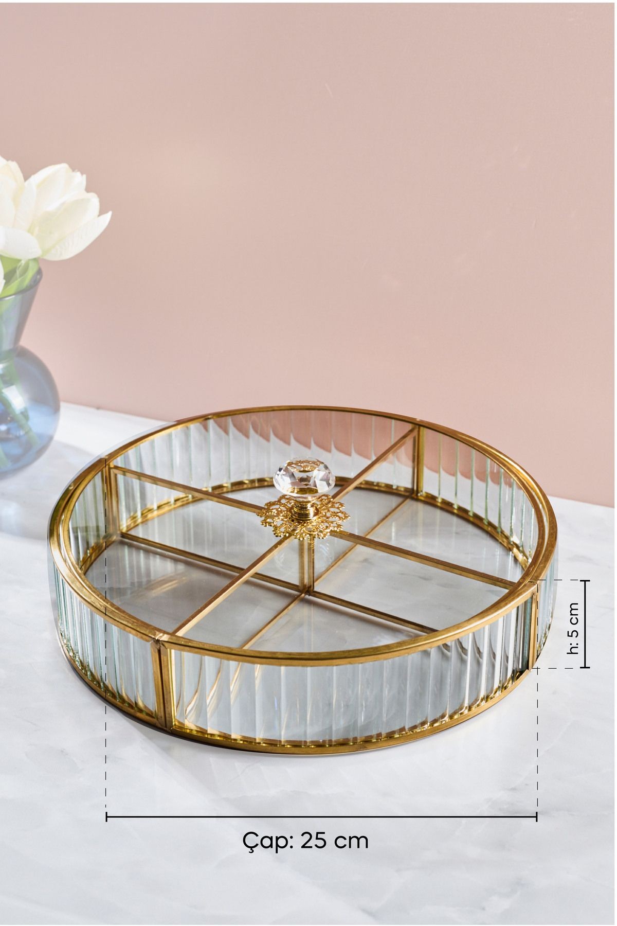 Gio Yuvarlak Bölmeli Cam Sunumluk Tepsi-25 Cm