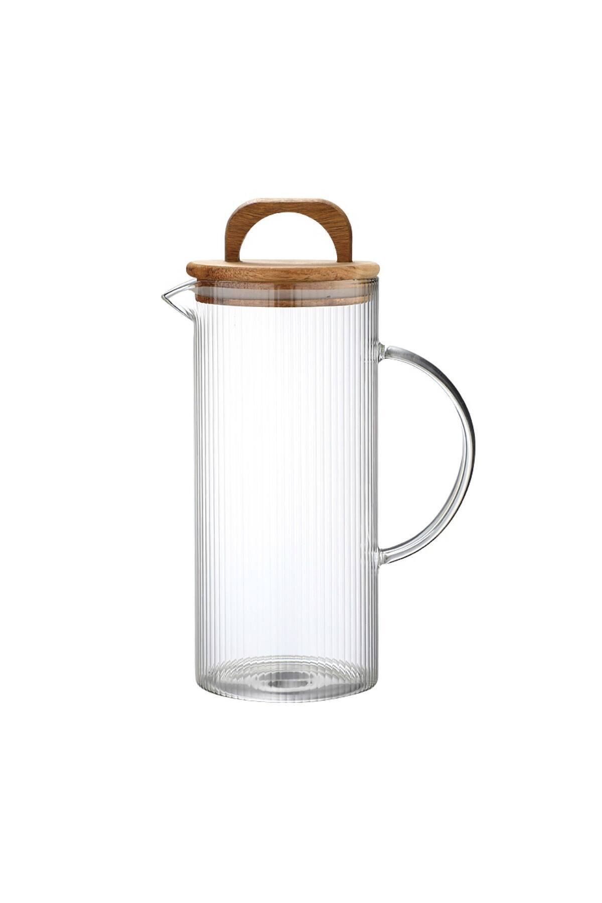Acacia 1300 ml Akasya Vakum Kapak Borosilikat Yuvarlak Cam Sürahi 10x22 Cm