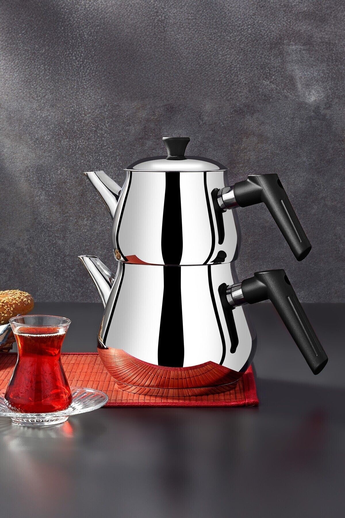 Çaykara Soft Mini Çelik Siyah Çaydanlık Takımı