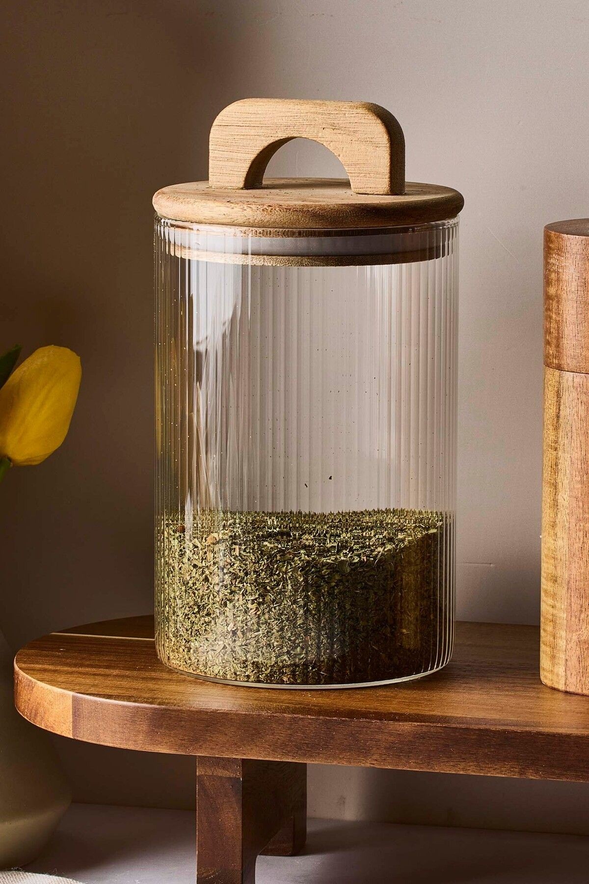 Acacia 1000 ml Akasya Vakum Kapak Borosilikat Yuvarlak Cam Kavanoz 10x15 Cm