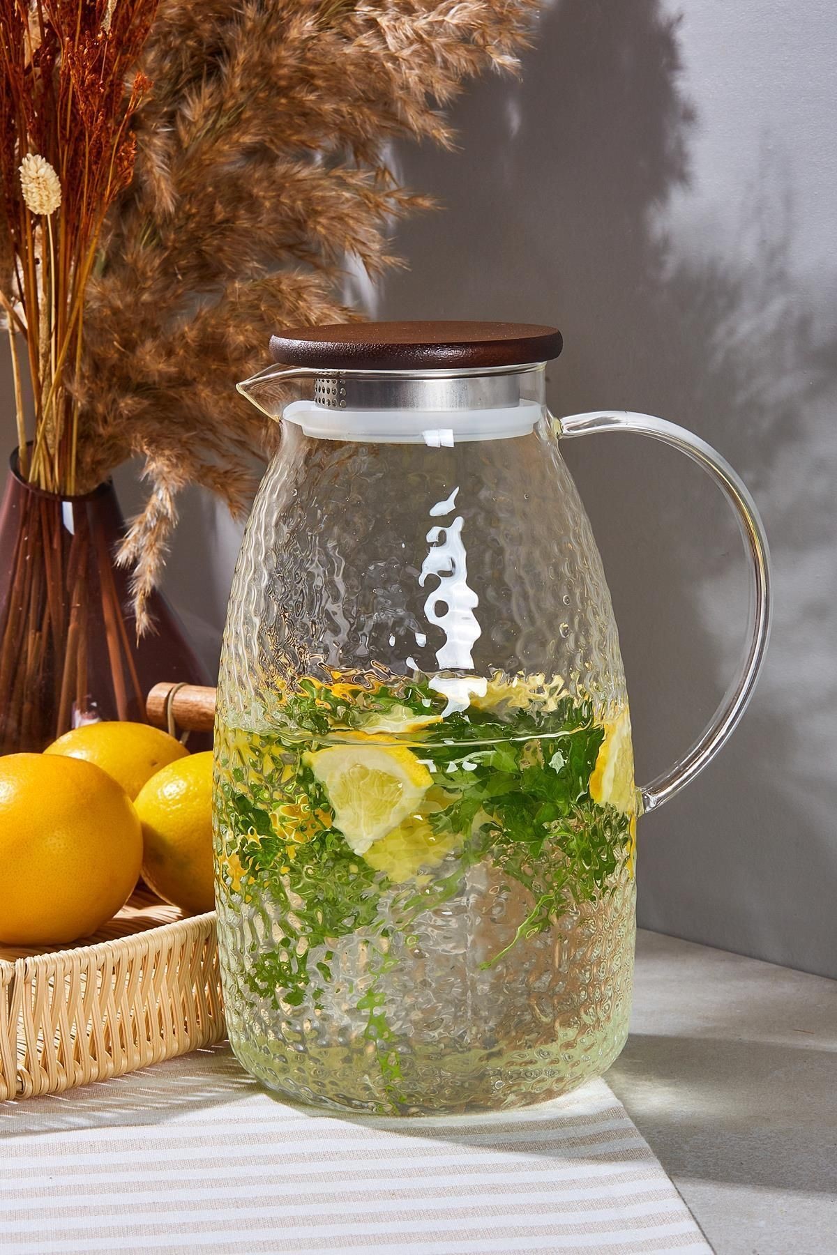 Savio Buzlu Şeffaf Ahşap Kapaklı Wood Sürahi 2250 ml