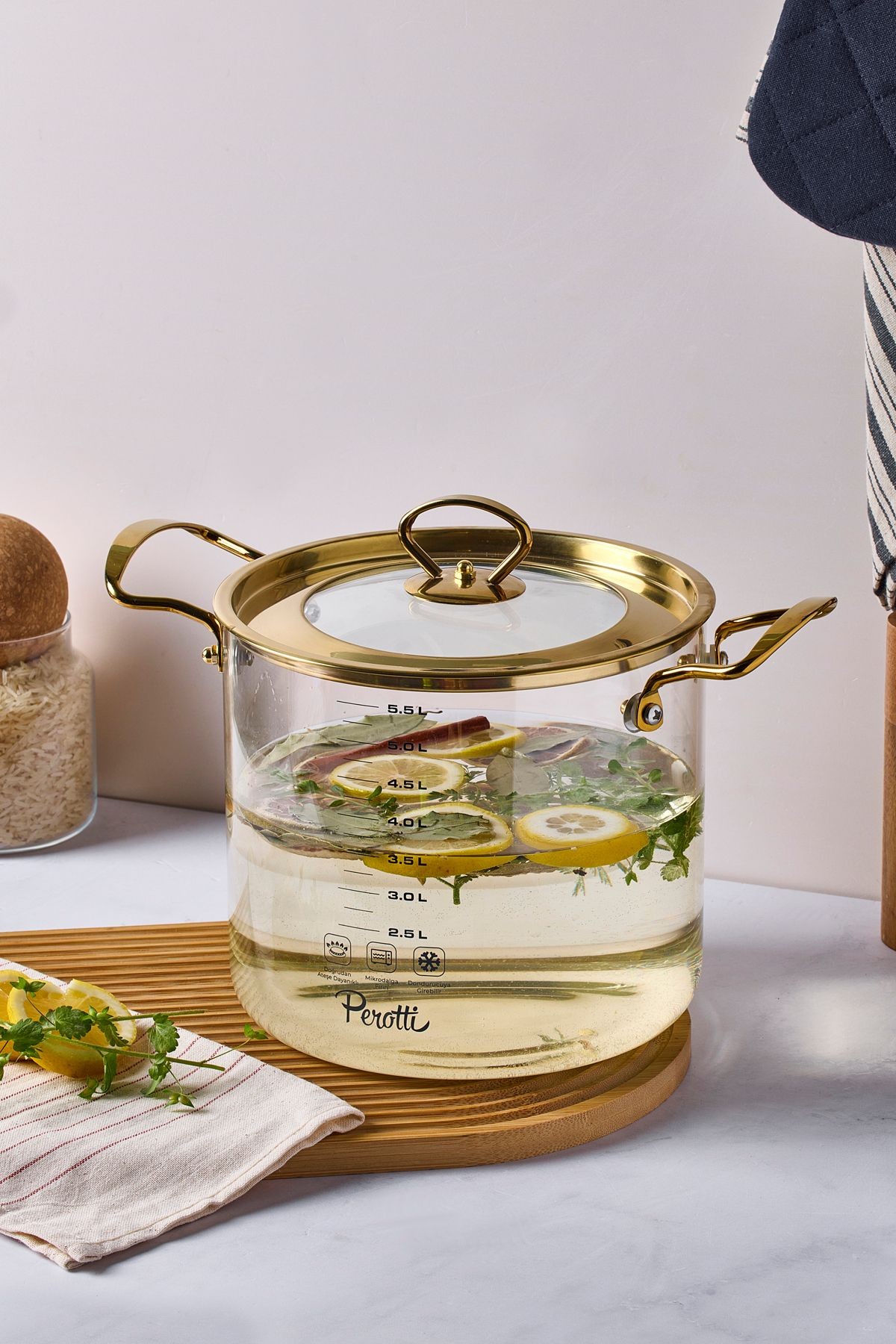 Logan Gold Kapaklı 5,5 L Cam Tencere 20x20 cm