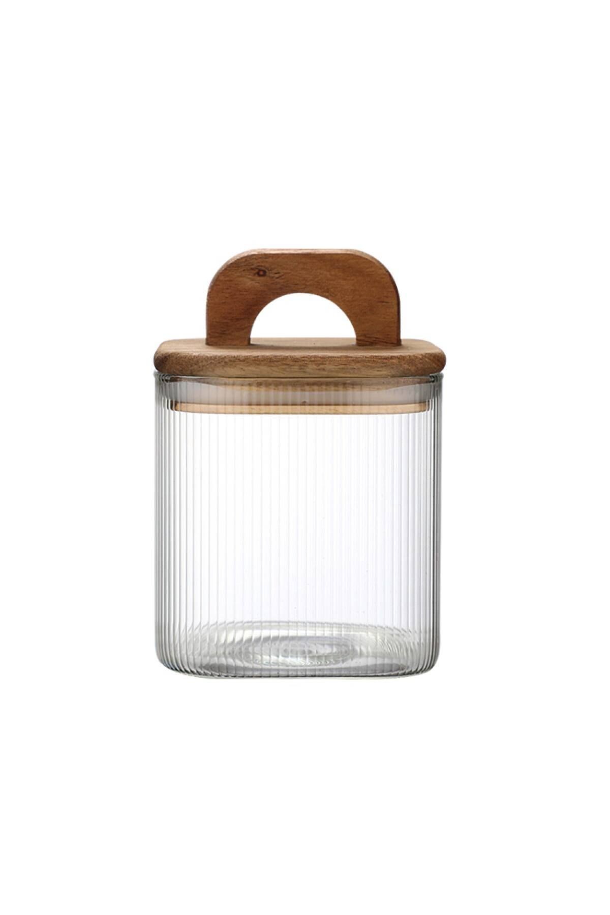 Acacia 210 ml Akasya Vakum Kapak Borosilikat Yuvarlak Cam Kavanoz 6x10 cm