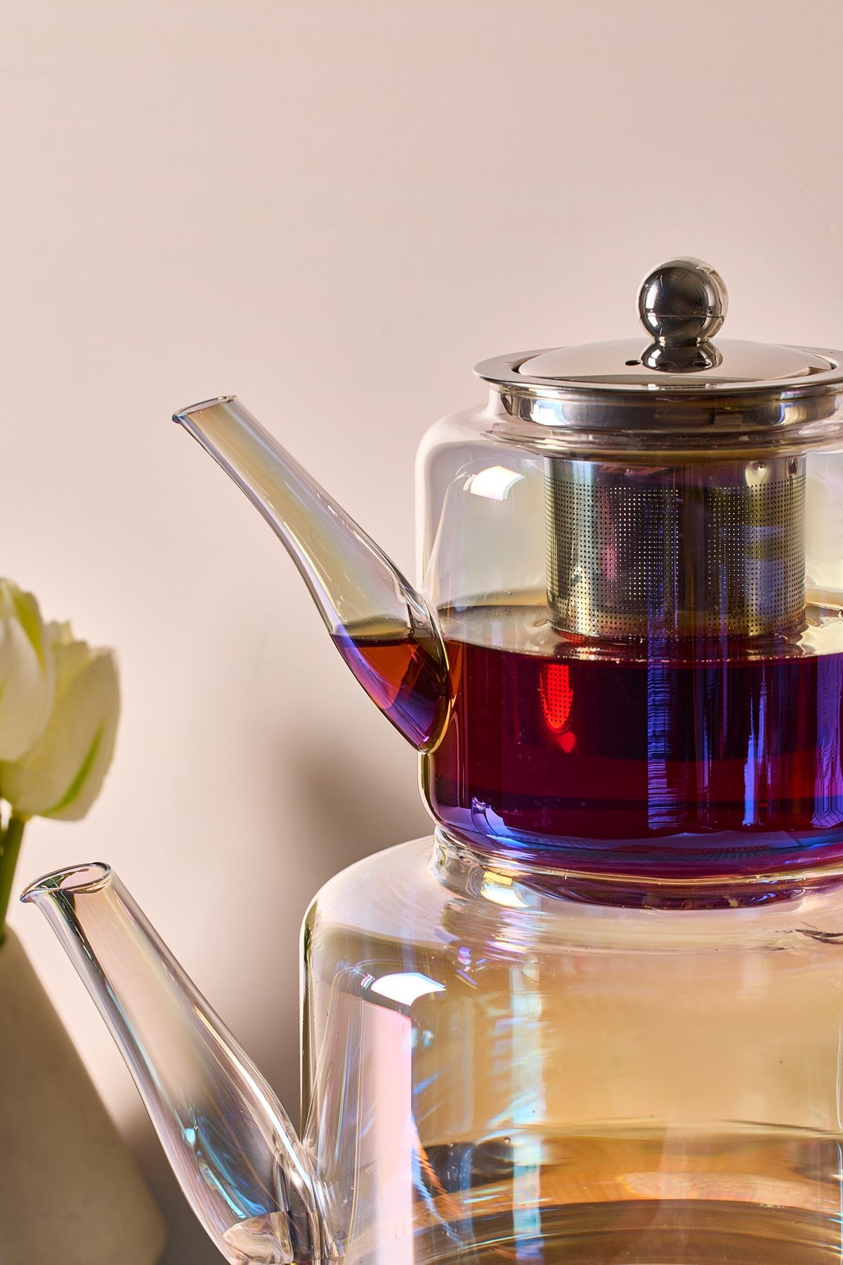 Elio Luster Indüksiyon Tabanlı Borosilikat Cam Çaydanlık Takımı 500 ml Demlik 1800 ml Suluk