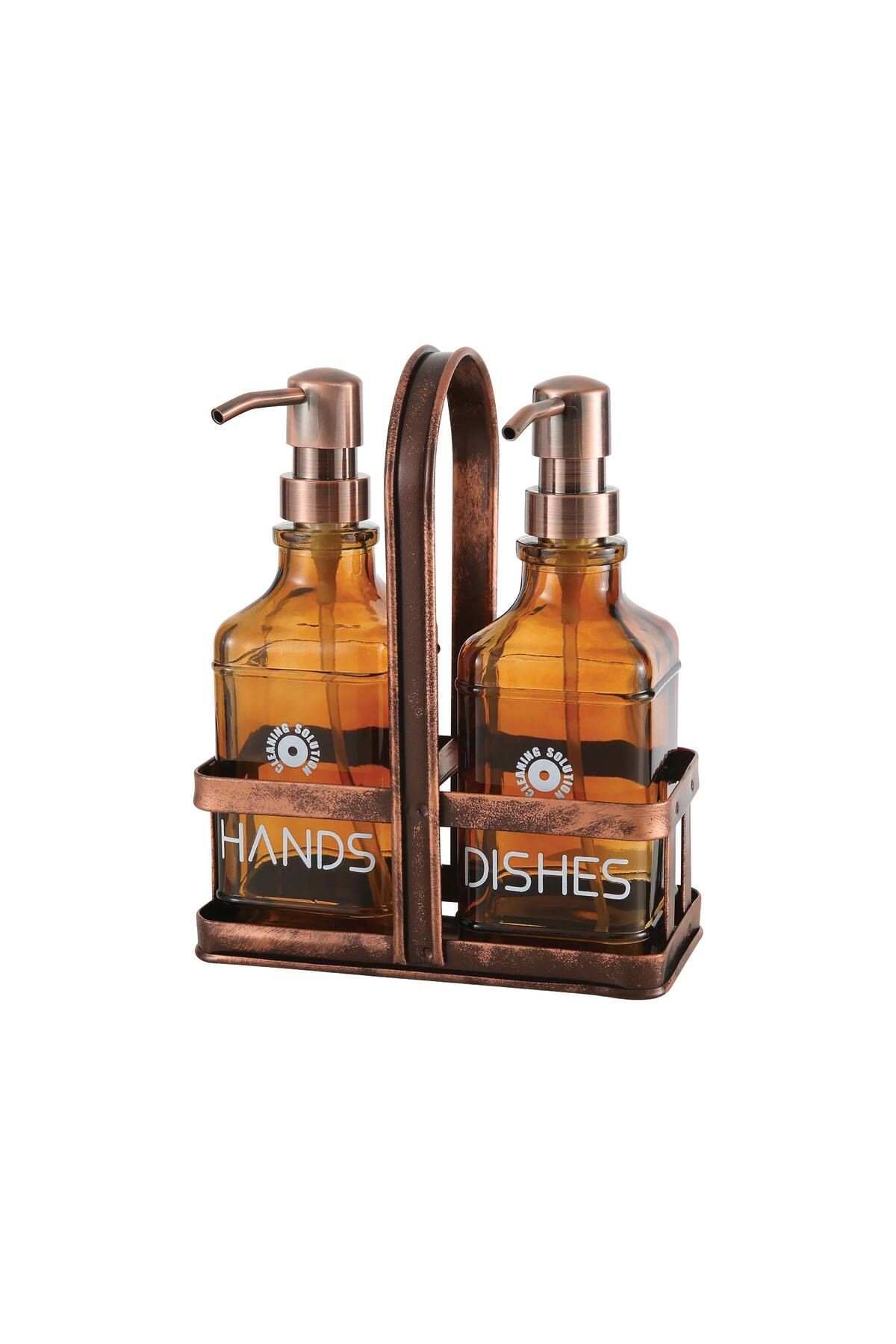 Rame Eskitme Metal Standlı Retro 2 Li Sıvı Sabunluk 500 ml
