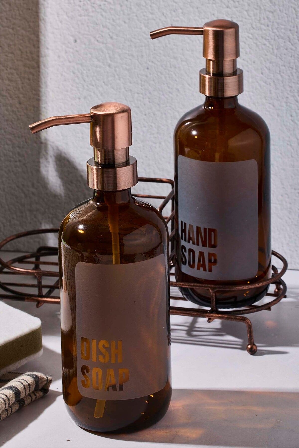 Lossy Metal Standlı 2'li Amber Mutfak Sıvı Sabunluk Cam