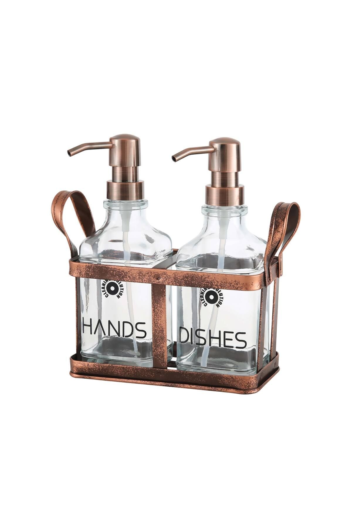 Rame Eskitme Metal Standlı Retro 2 Li Sıvı Sabunluk 500 ml