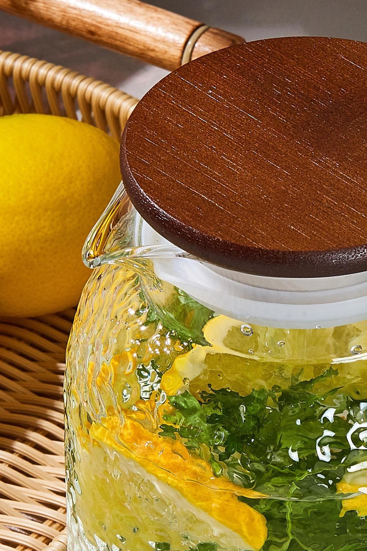 Savio Buzlu Şeffaf Ahşap Kapaklı Wood Sürahi 1900 ml