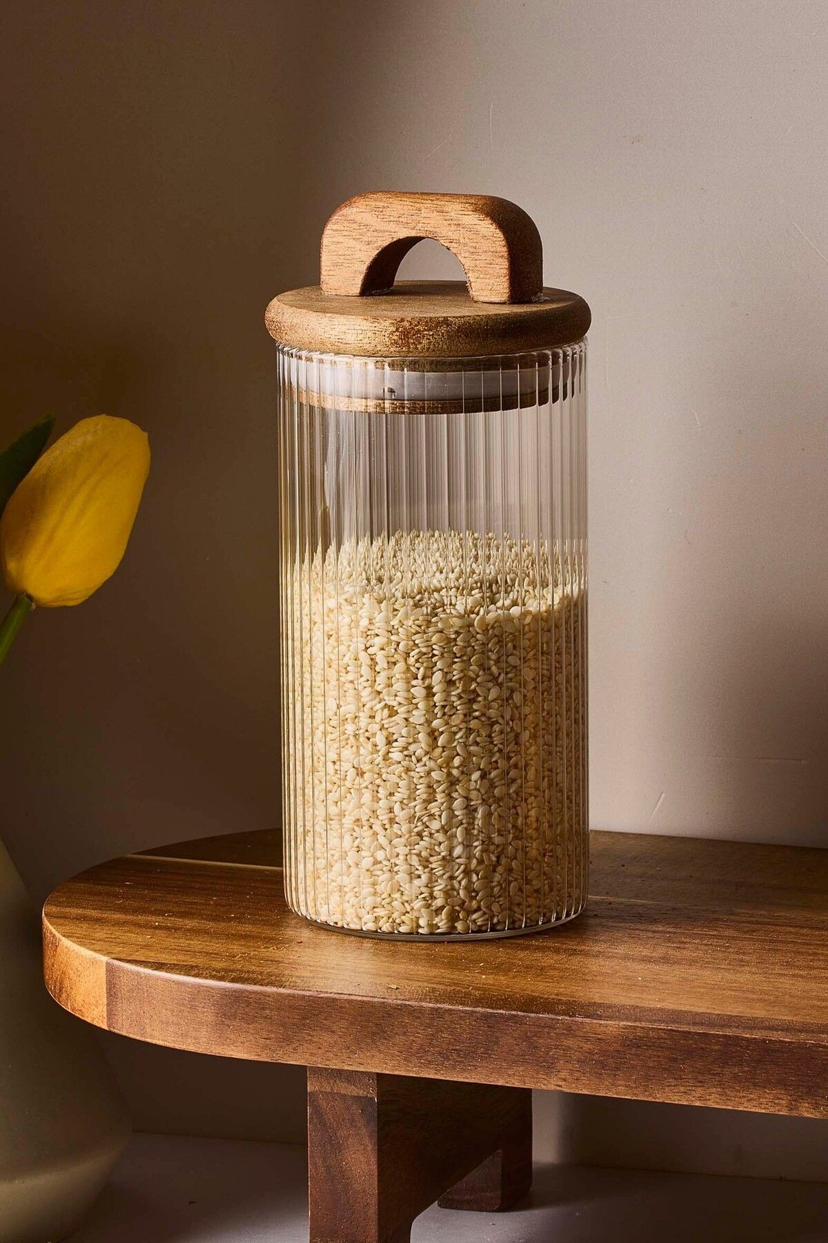 Acacia 280 ml Akasya Vakum Kapak Borosilikat Yuvarlak Cam Kavanoz 6.5x12 cm