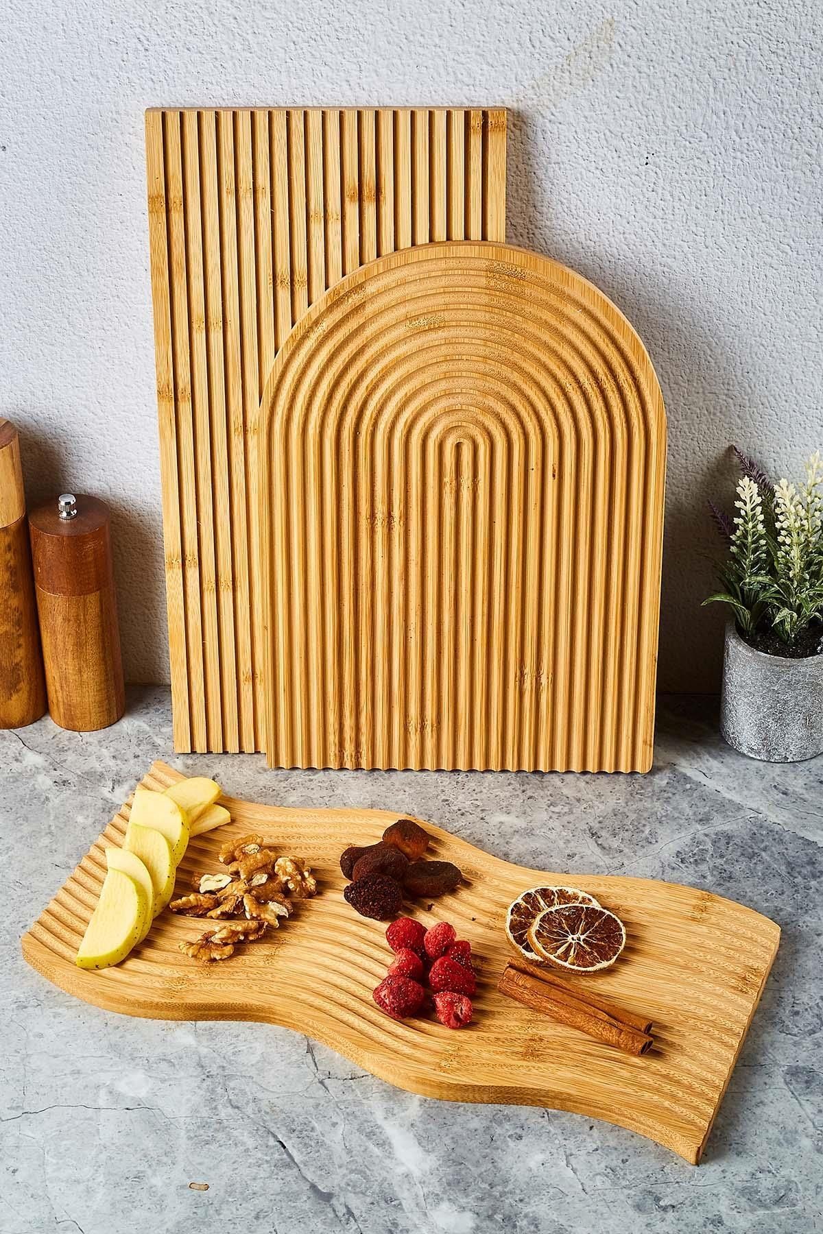 Lena 3'lü Bambu Sunum Tahtası Seti