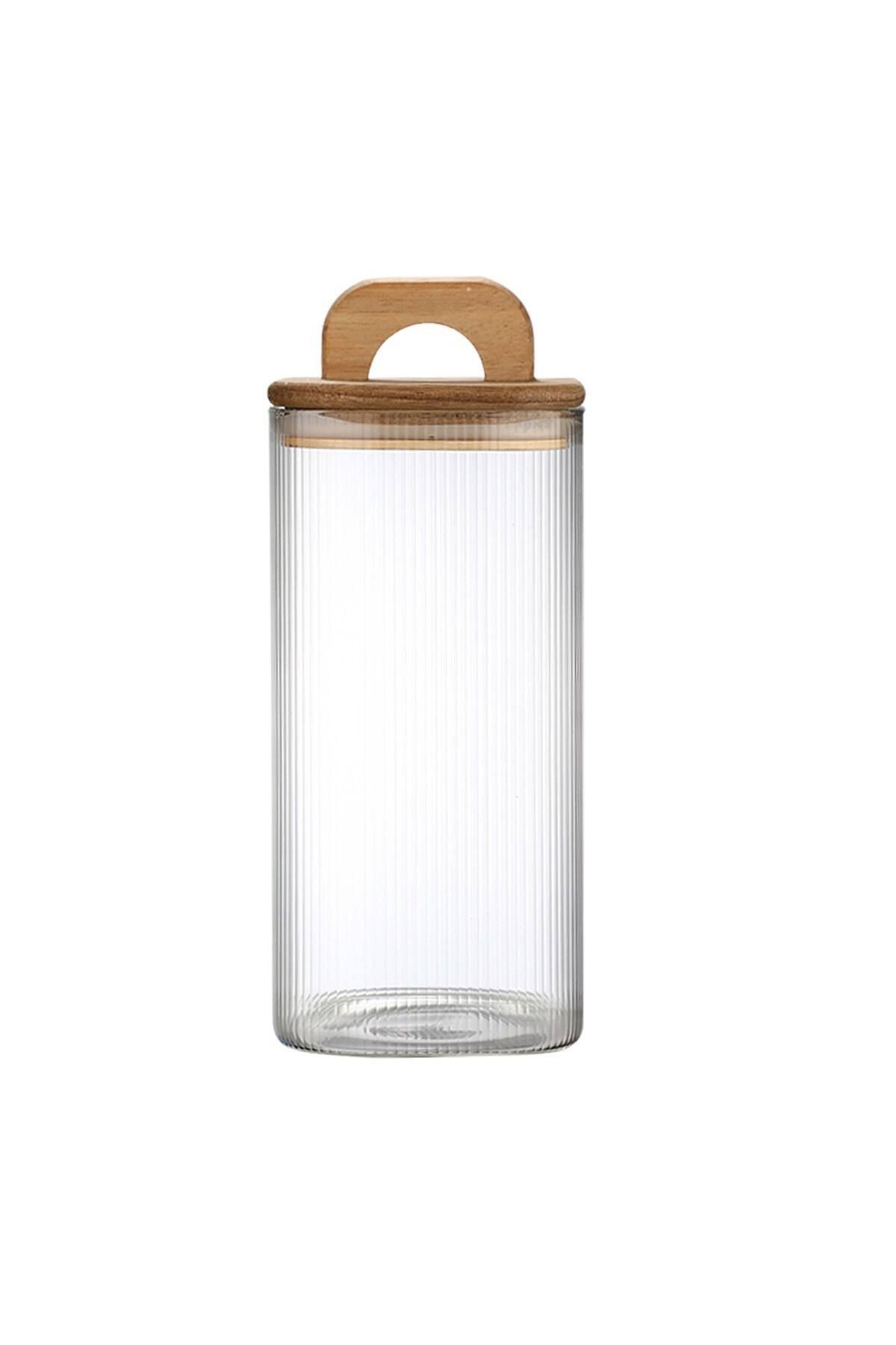 Acacia 1100 ml Akasya Vakum Kapak Borosilikat Kare Cam Kavanoz 8x20 Cm