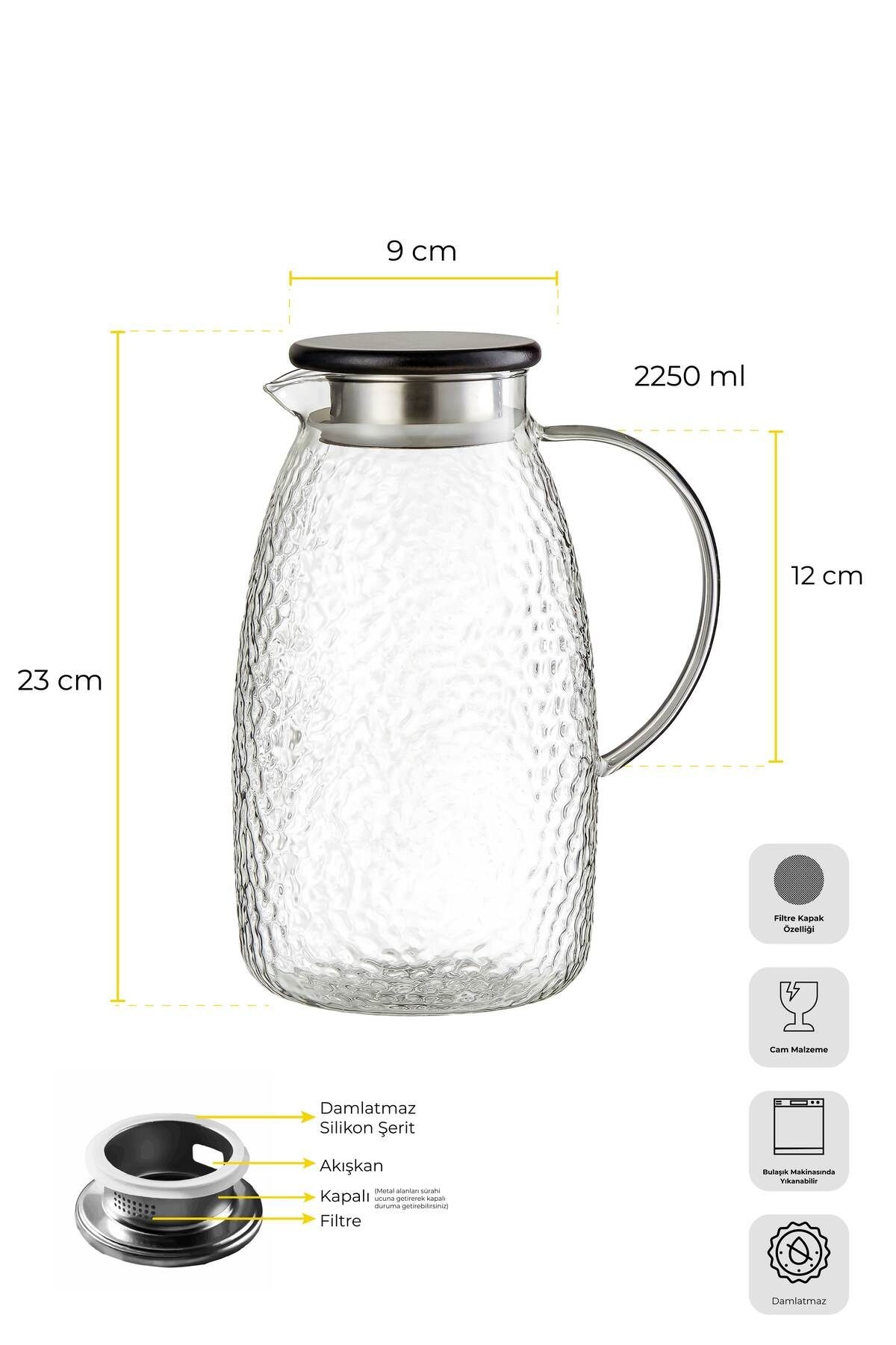 Savio Buzlu Şeffaf Ahşap Kapaklı Wood Sürahi 2250 ml