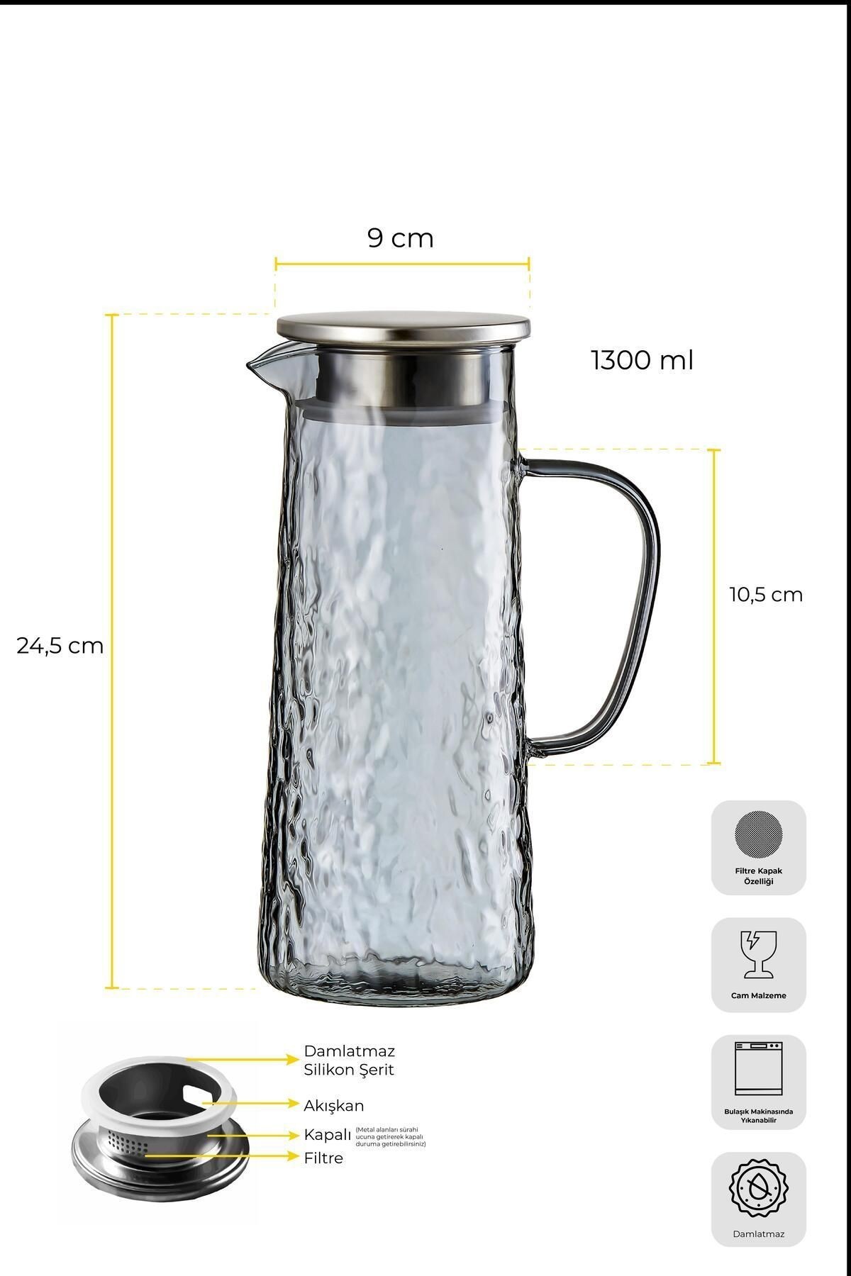 Sante Füme Cam Rüyası Filtre Kapaklı Sürahi 1300ml