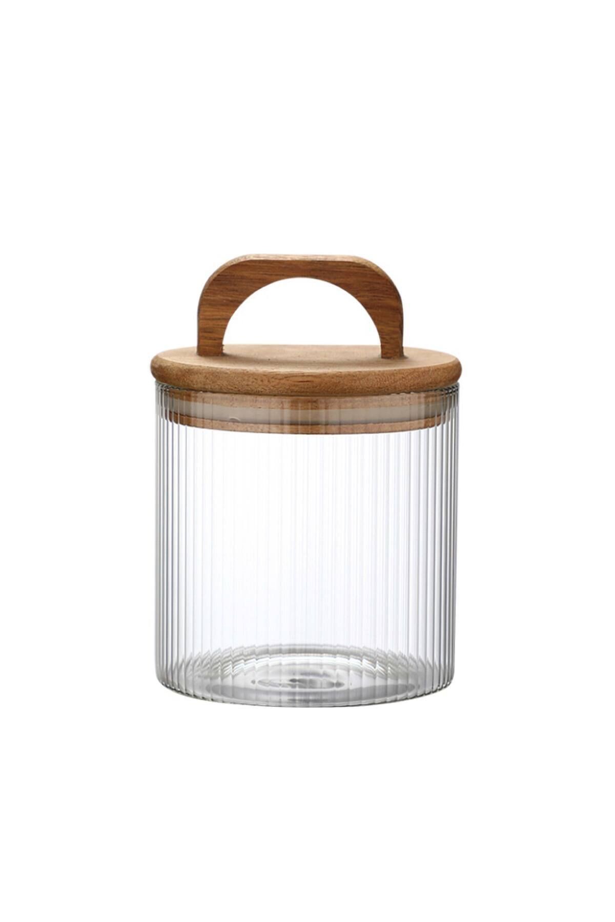 Acacia 210 ml Akasya Vakum Kapak Borosilikat Yuvarlak Cam Kavanoz 6.5x10 cm