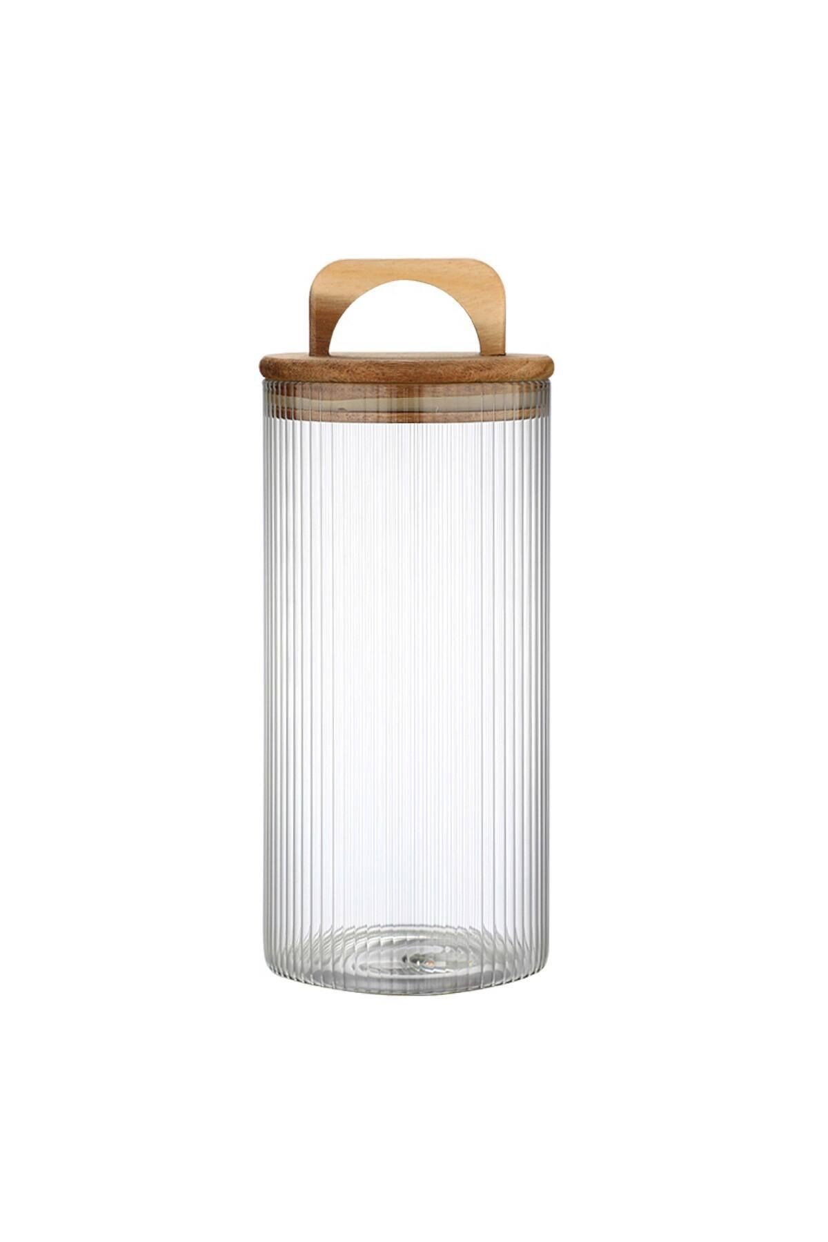 Acacia 1300 ml Akasya Vakum Kapak Borosilikat Yuvarlak Cam Kavanoz 10x20 Cm