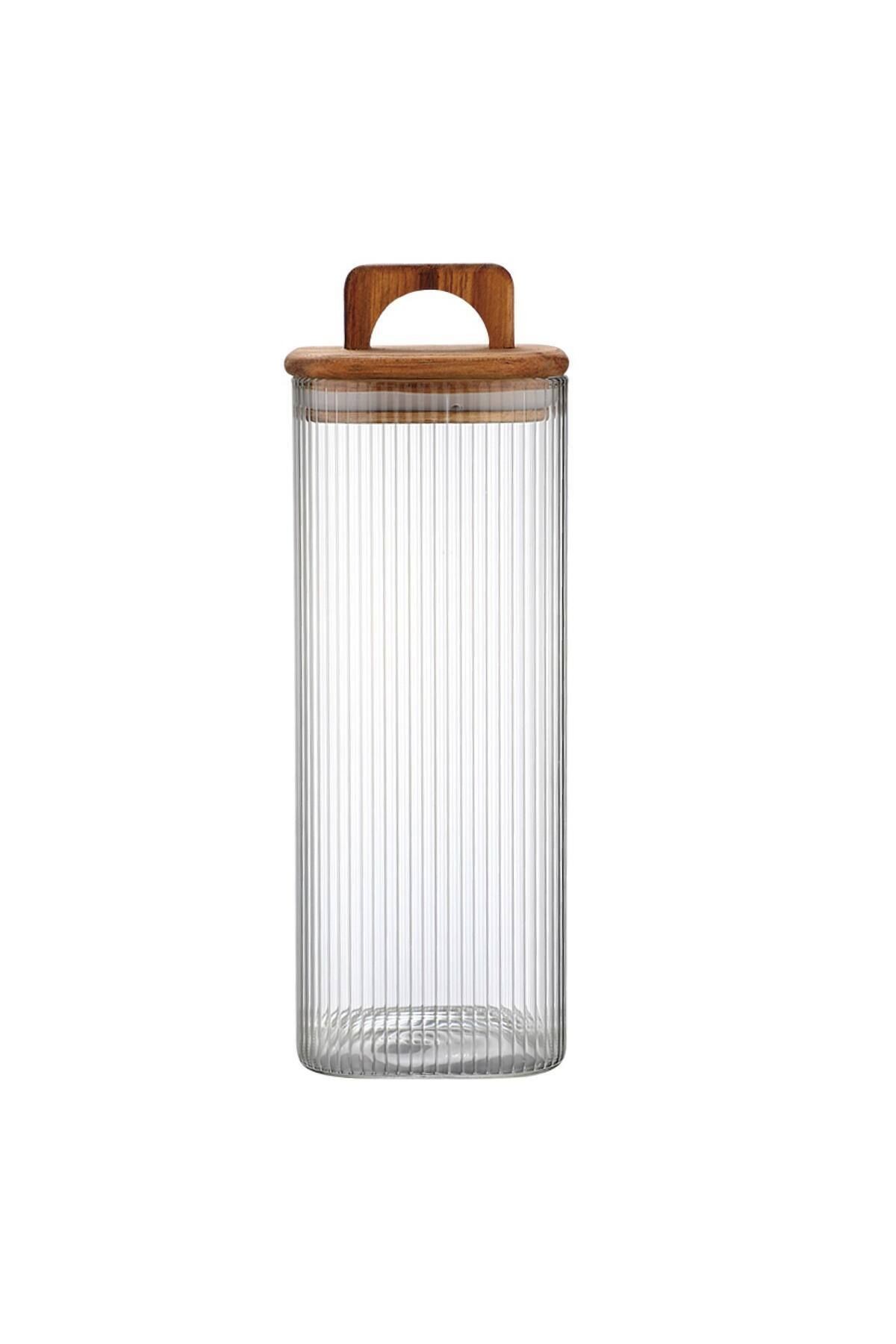 Acacia 1800 ml Akasya Vakum Kapak Borosilikat Kare Cam Kavanoz 10x25 Cm