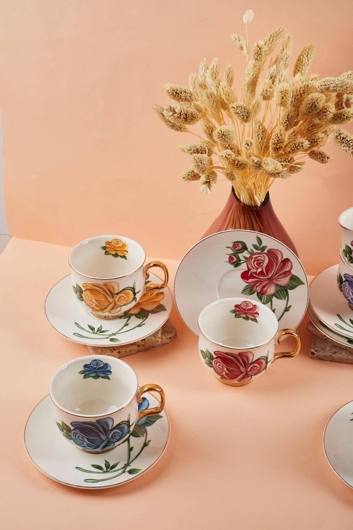 Victoria 6'lı Porselen Çay Fincanı-35