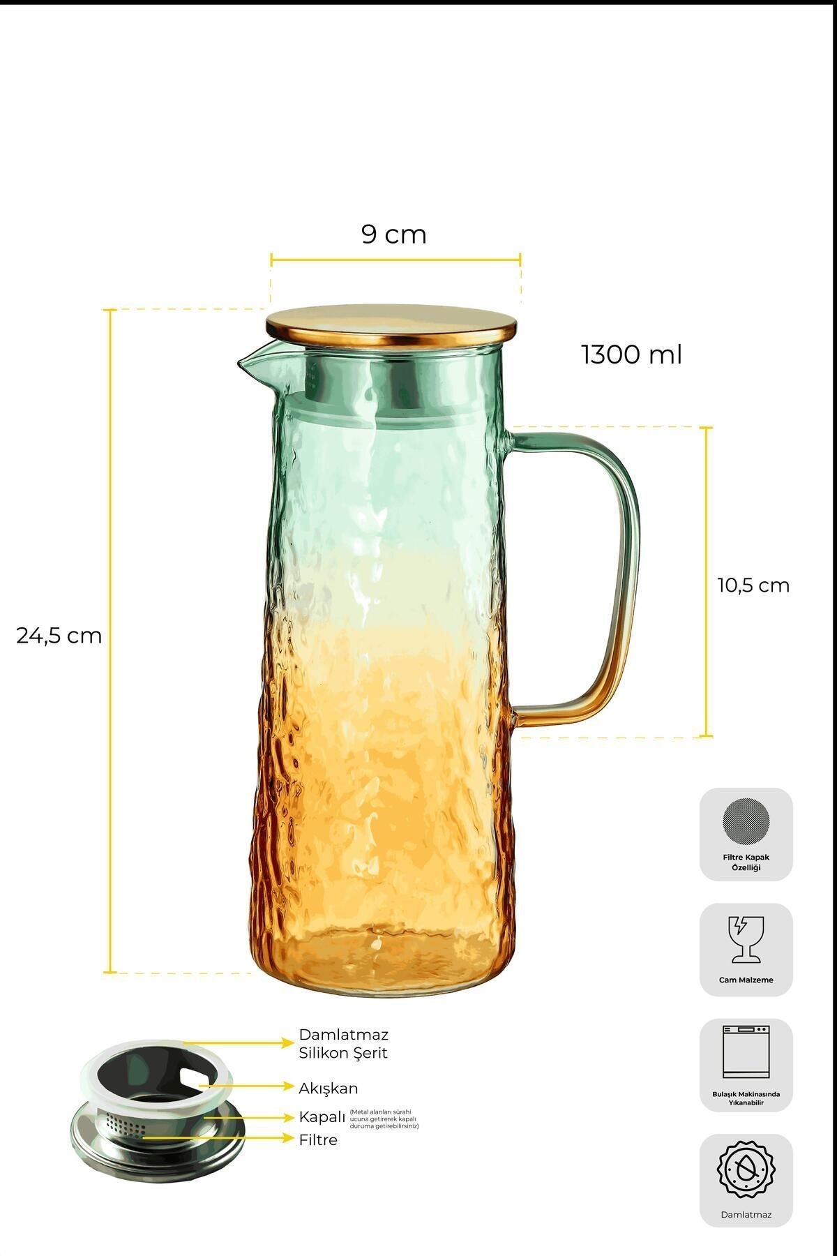 Sante Renk Dansı Filtre Kapaklı Color Sürahi 1300ml