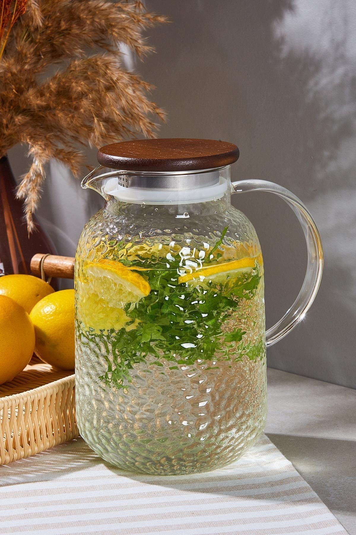 Savio Buzlu Şeffaf Ahşap Kapaklı Wood Sürahi 1900 ml