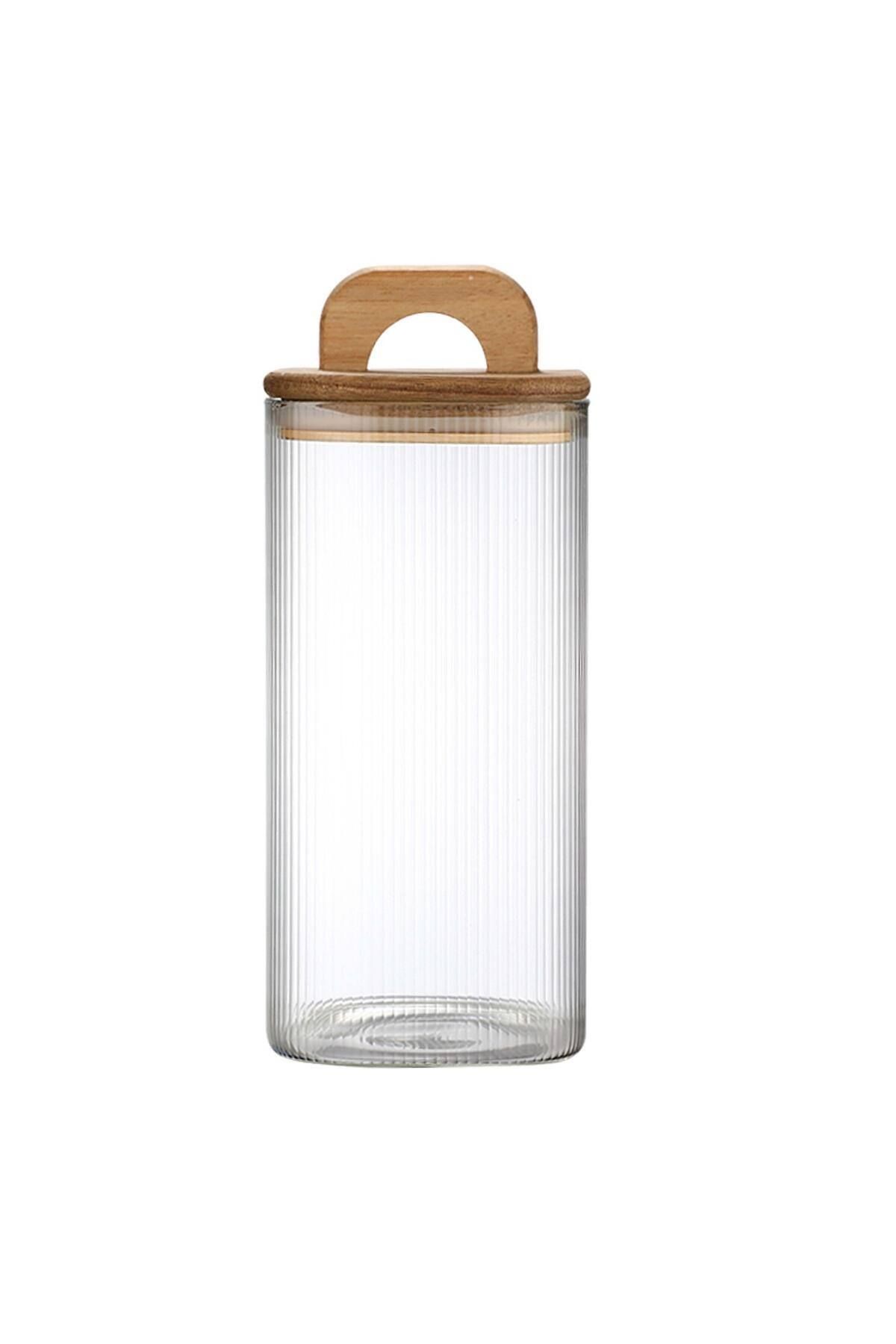 Acacia 1600 ml Akasya Vakum Kapak Borosilikat Kare Cam Kavanoz 10x20 Cm