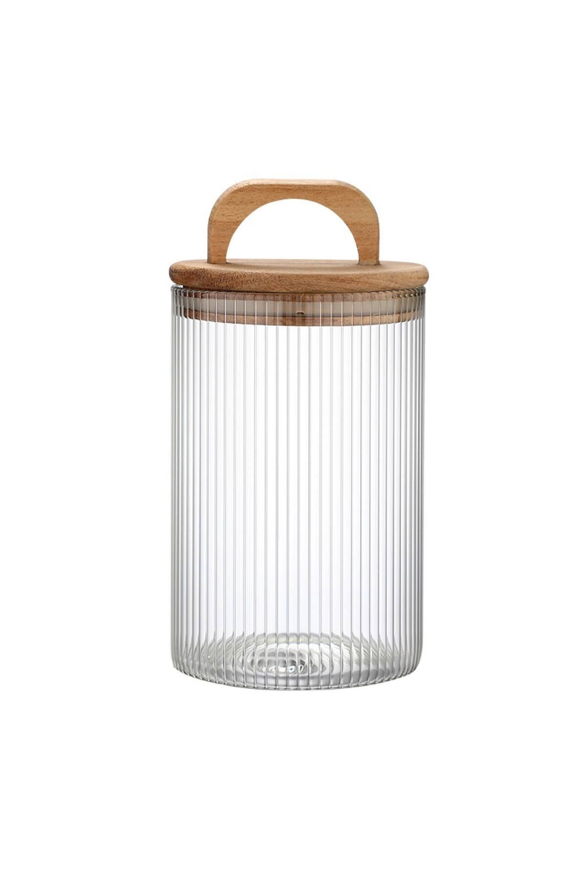 Acacia 1000 ml Akasya Vakum Kapak Borosilikat Yuvarlak Cam Kavanoz 10x15 Cm