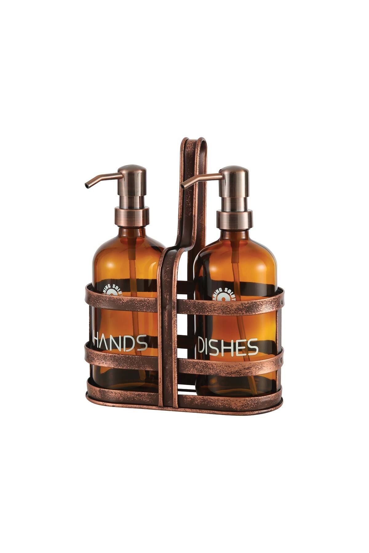Rame Eskitme Metal Standlı Retro 2 Li Sıvı Sabunluk 500 ml