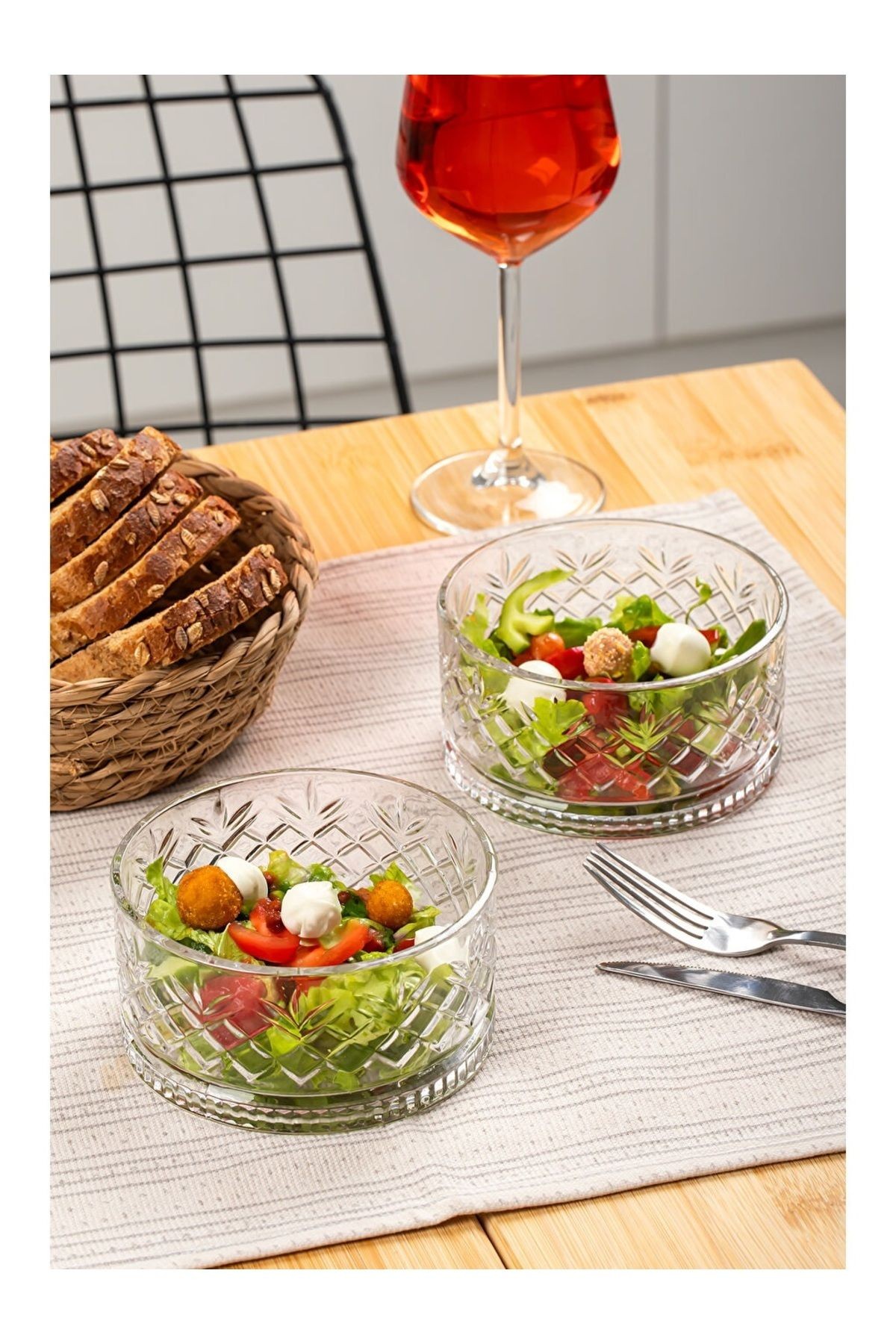 4'lü Cam Çerezlik Ve Salata Kase Büyük Boy 460 ml 12 Cm