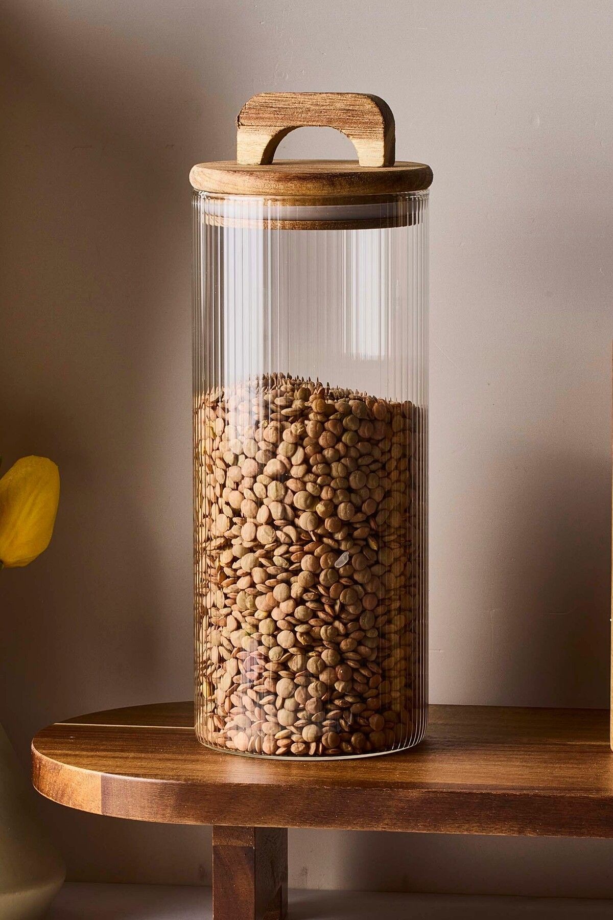 Acacia 1000 ml Akasya Vakum Kapak Borosilikat Yuvarlak Cam Kavanoz 8.5x20 Cm