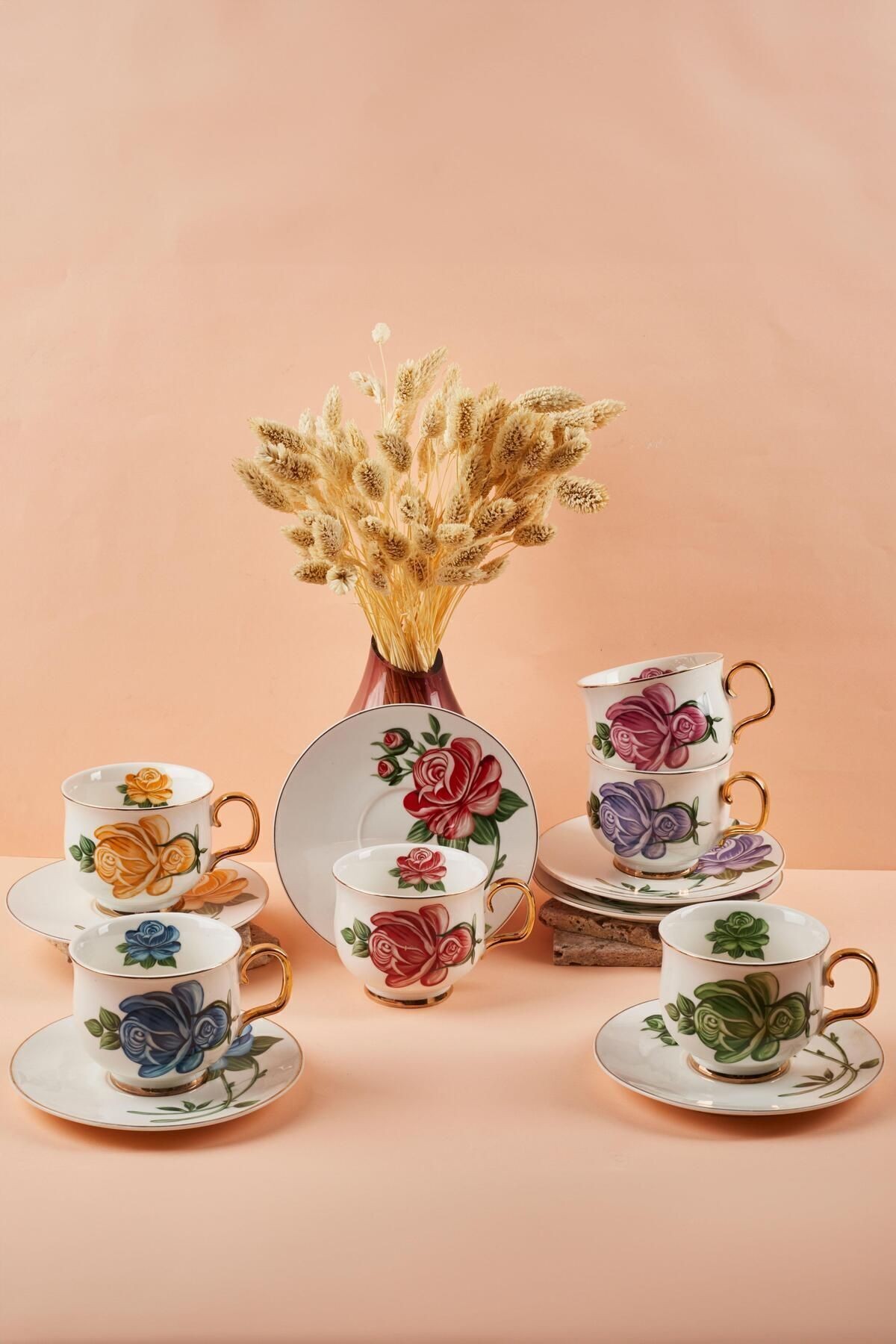 Victoria 6'lı Porselen Çay Fincanı-35