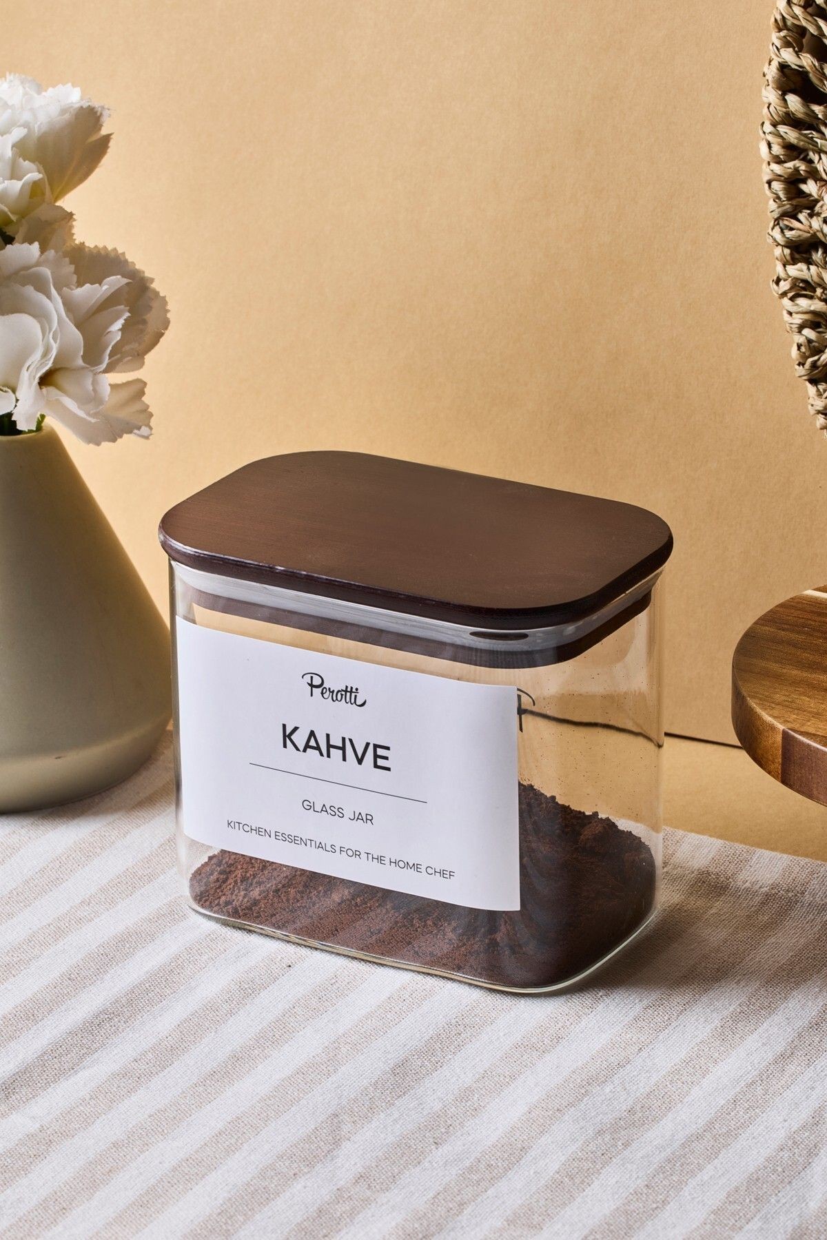 Peyton Akasya Kapak Borosilikat Dikdörtgen Cam Kavanoz 800 ml 8x12x10 cm 4 Adet Etiketli