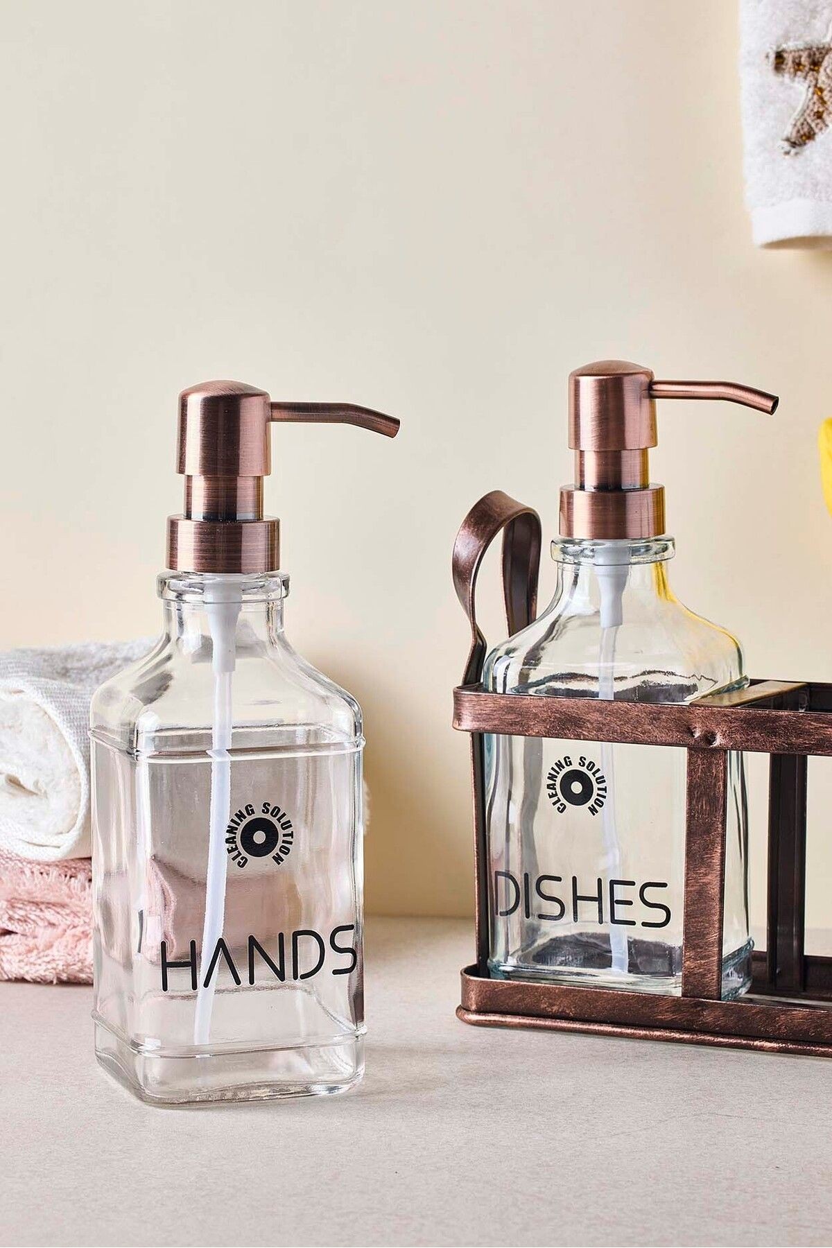 Rame Eskitme Metal Standlı Retro 2 Li Sıvı Sabunluk 500 ml