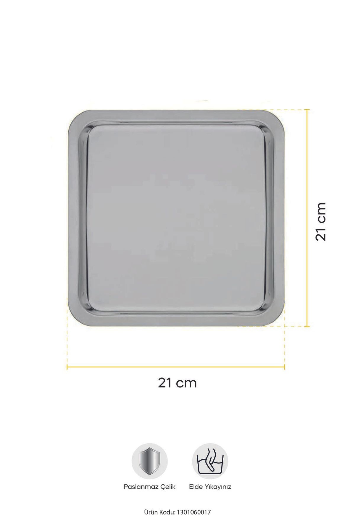 STAIN 6'lı Kare Paslanmaz Çelik 21x21cm Kahve Servis Sunum Tepsisi