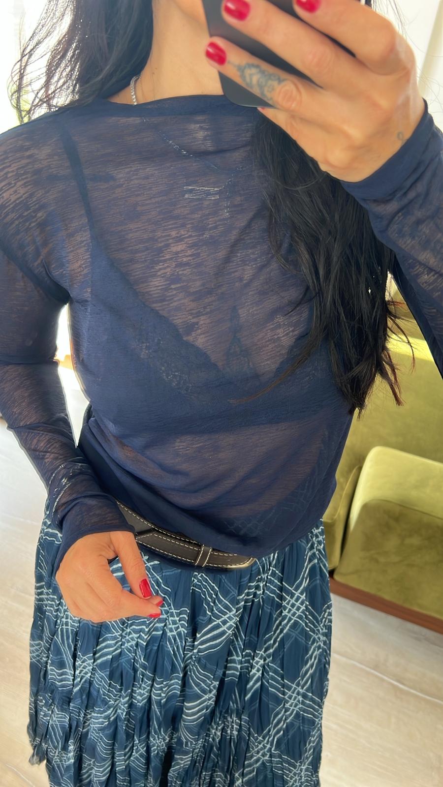 Lacivert Transparan Bluz 