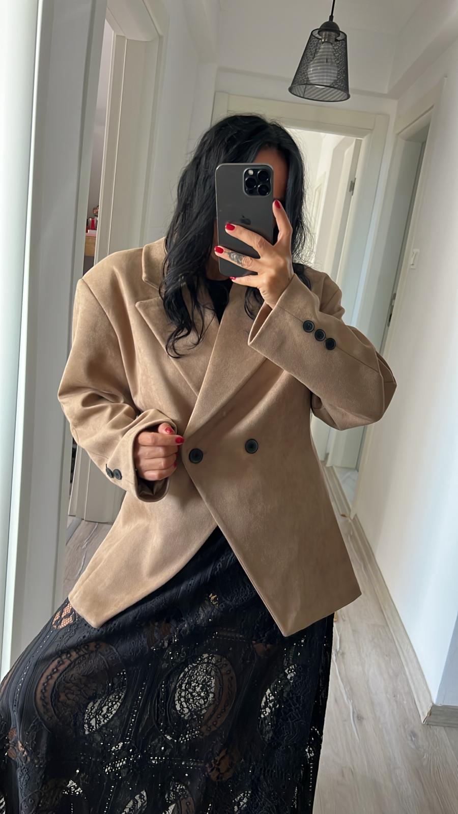 Geniş Yaka Premium Süet Blazer Ceket