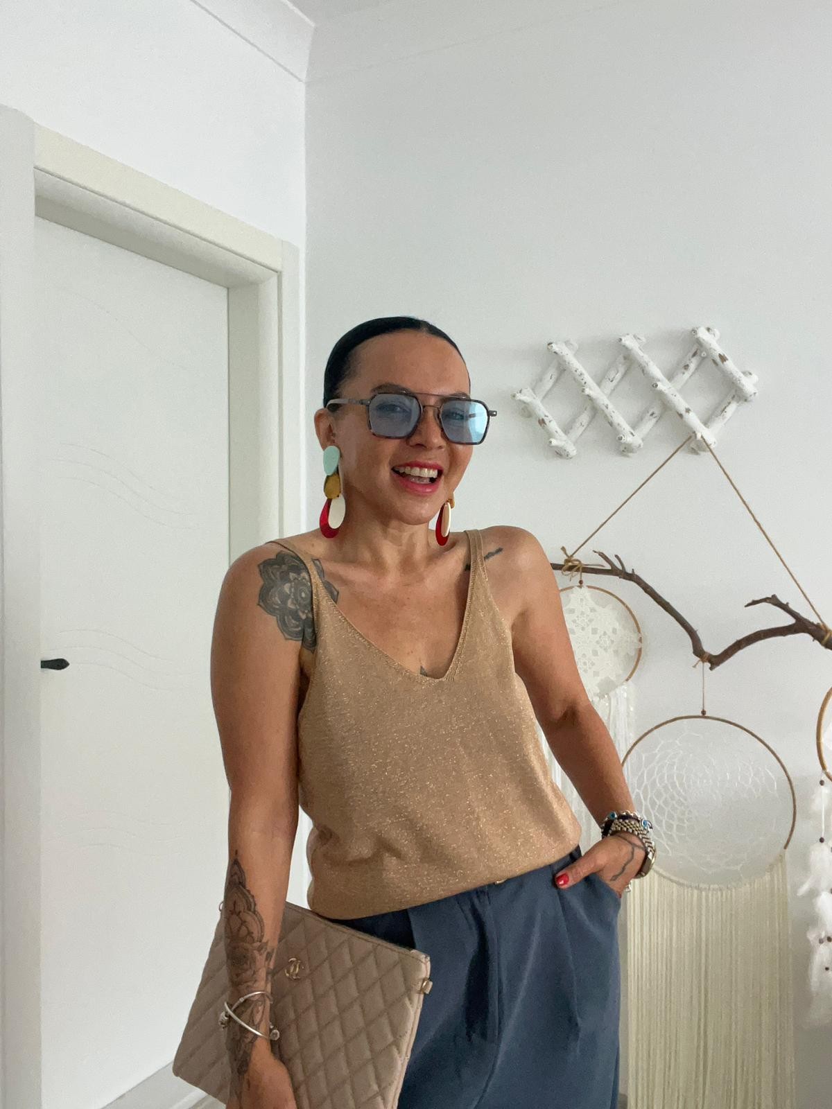 Sim Dokulu Askılı Bluz