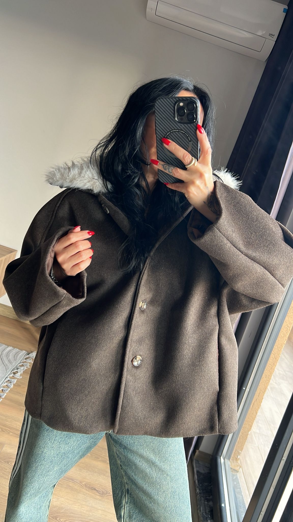 ZR Yakası Kürklü Kaşe Kaban