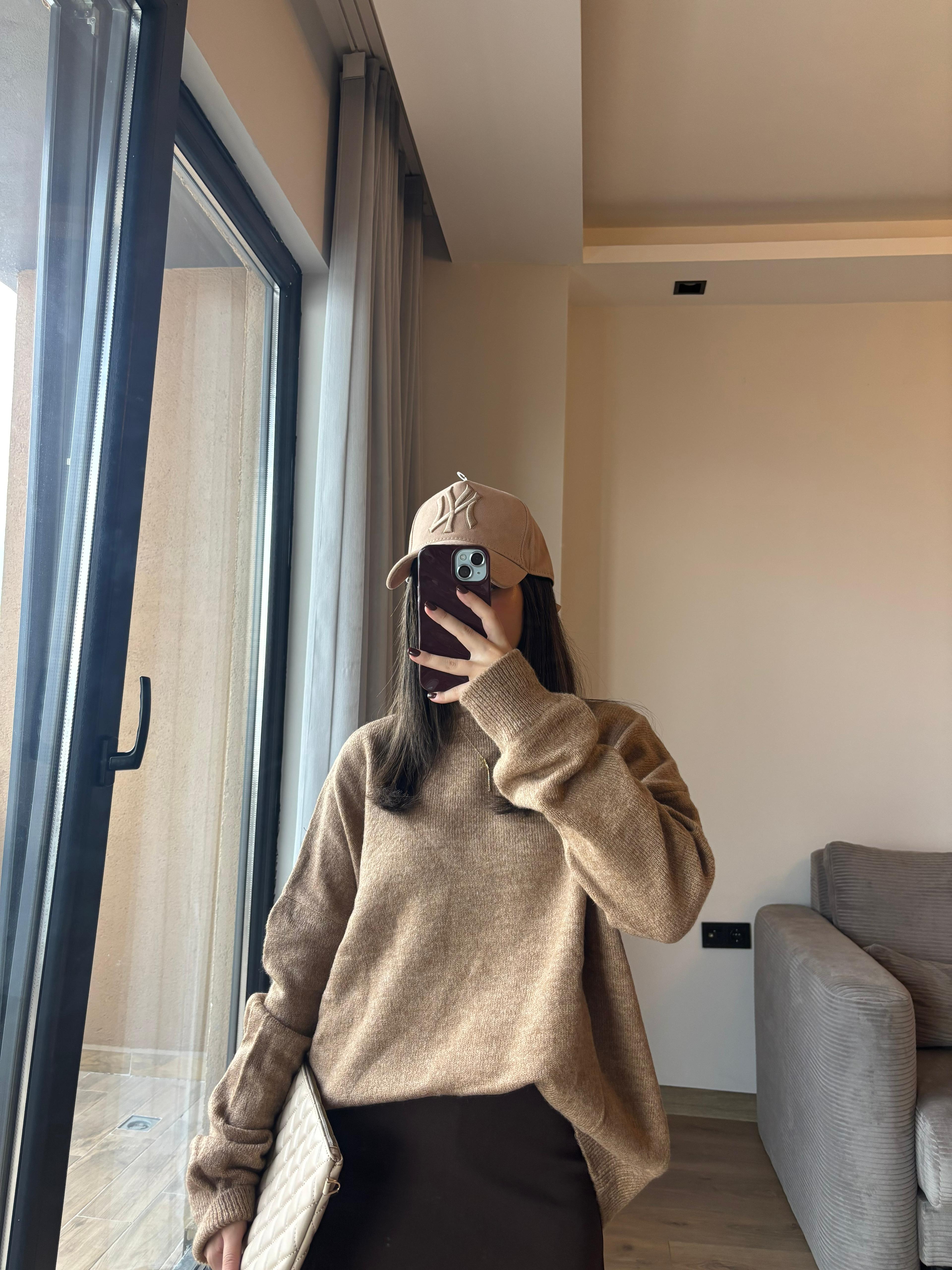 Bisiklet Yaka Salaş Triko Kazak