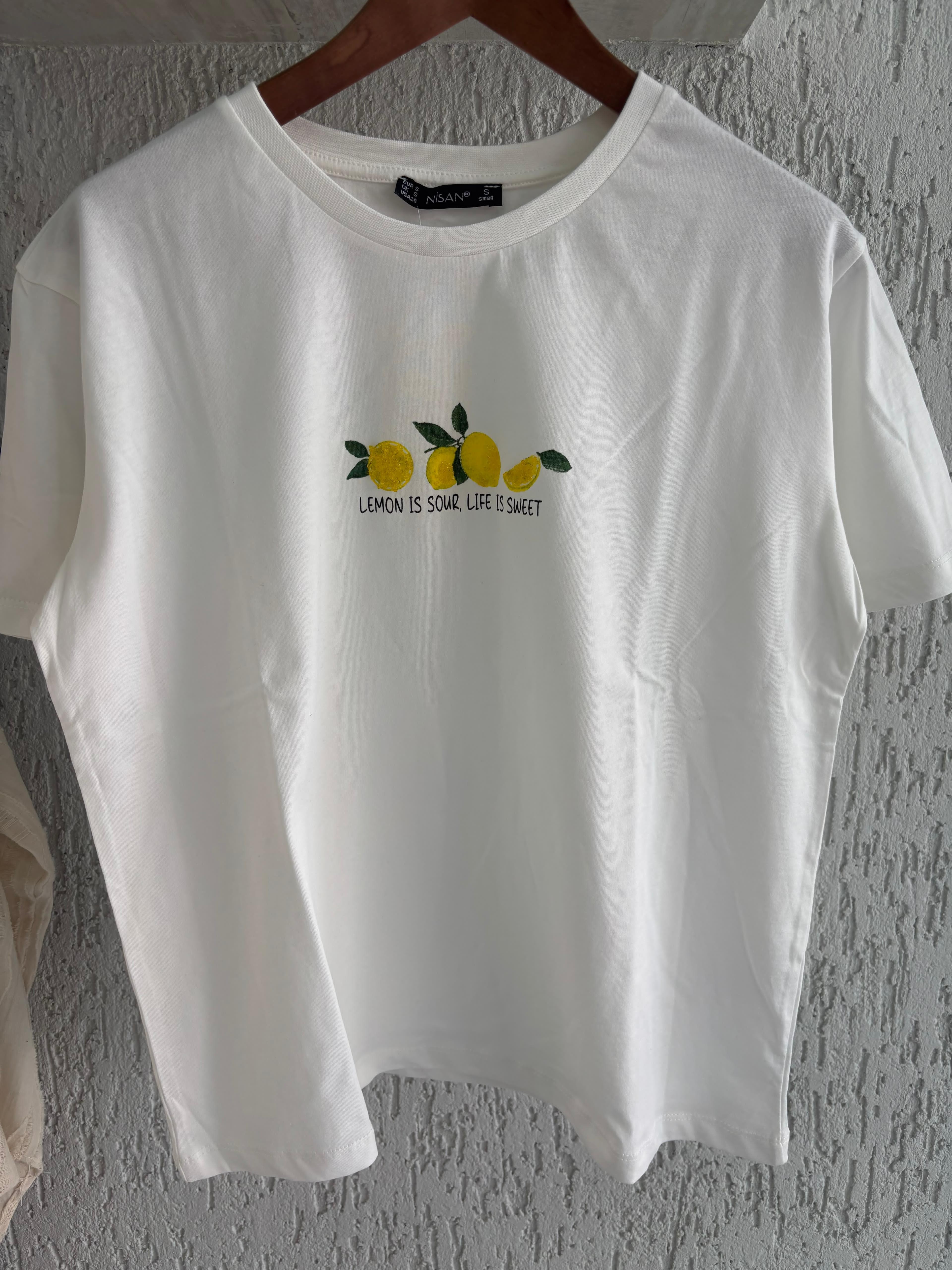 Limon Baskılı Bisiklet Yaka Tişört
