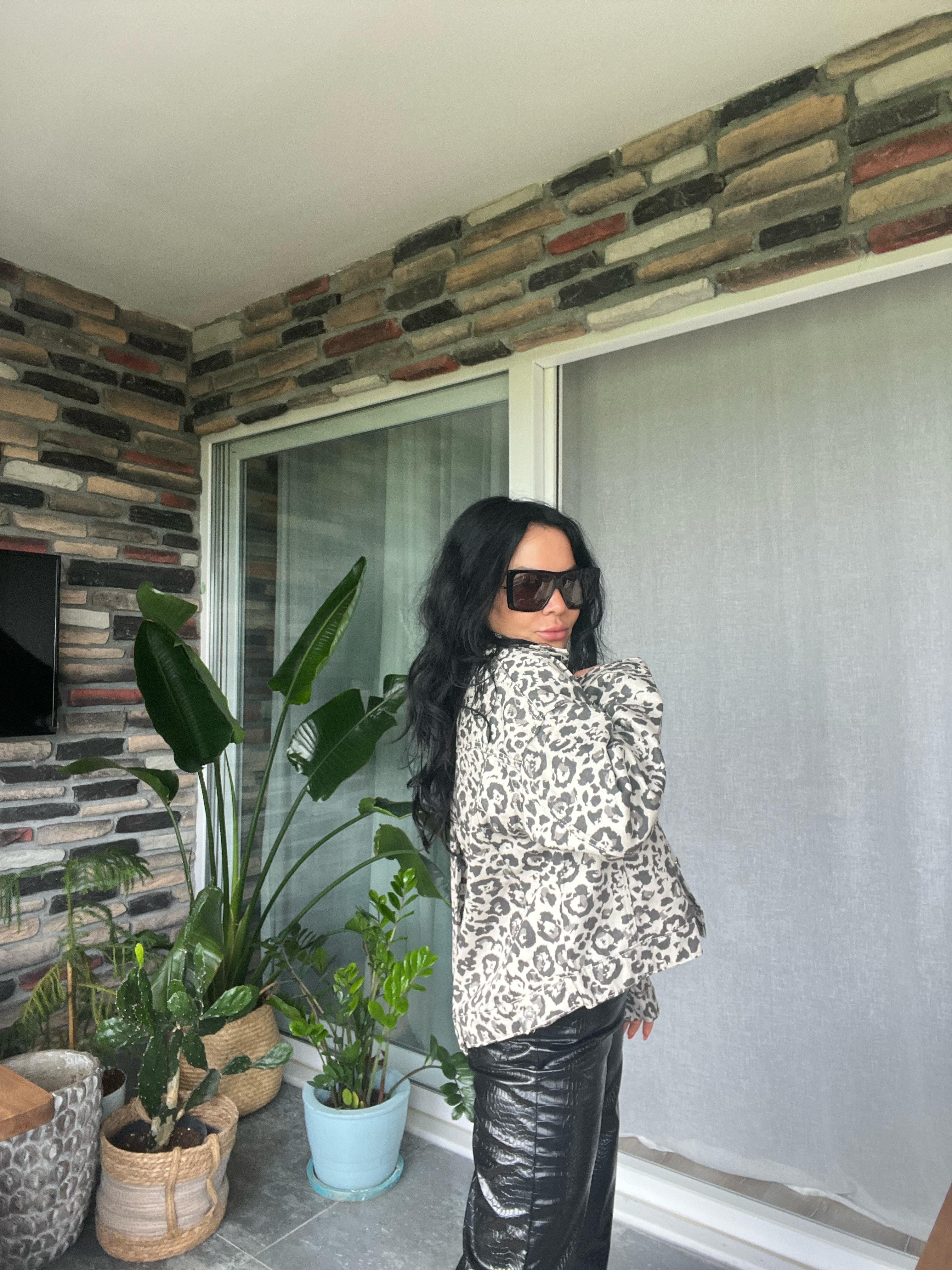 Gabardin Zebra Desen Ceket 