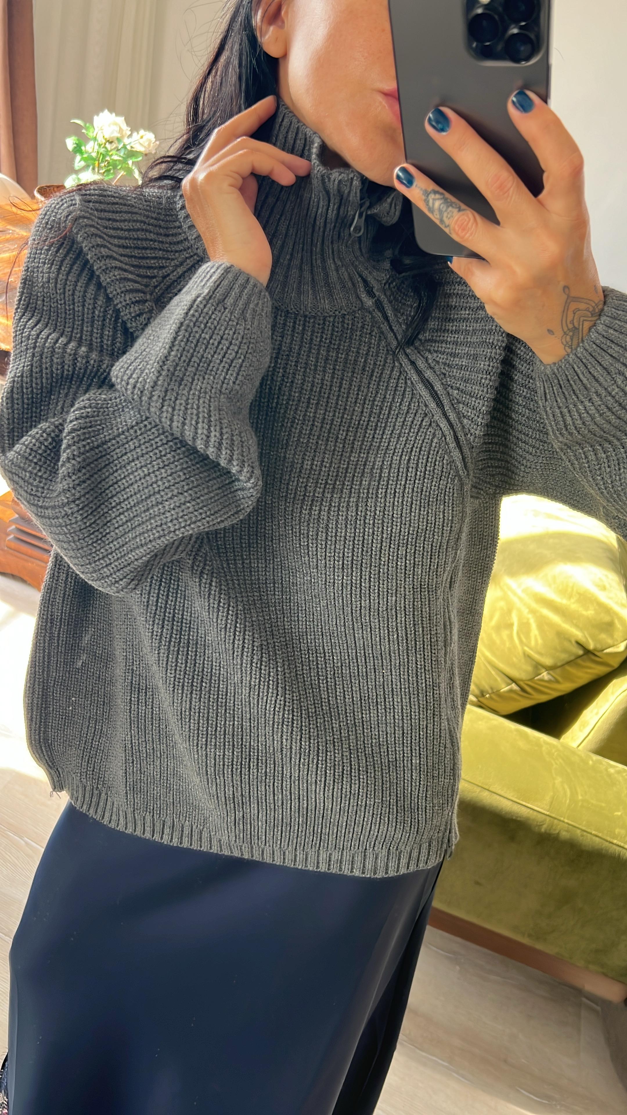 ZR Antrasit Gri Balıkçı Yaka Kazak