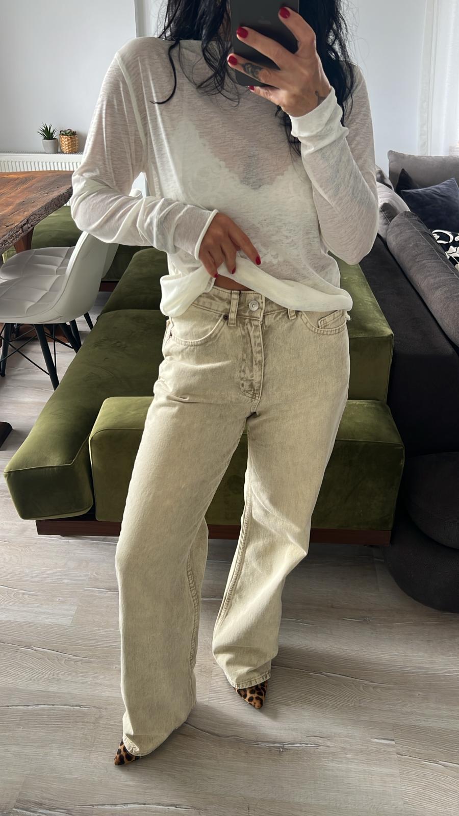 ZR Açık Bej Yıkamalı Straight Jean